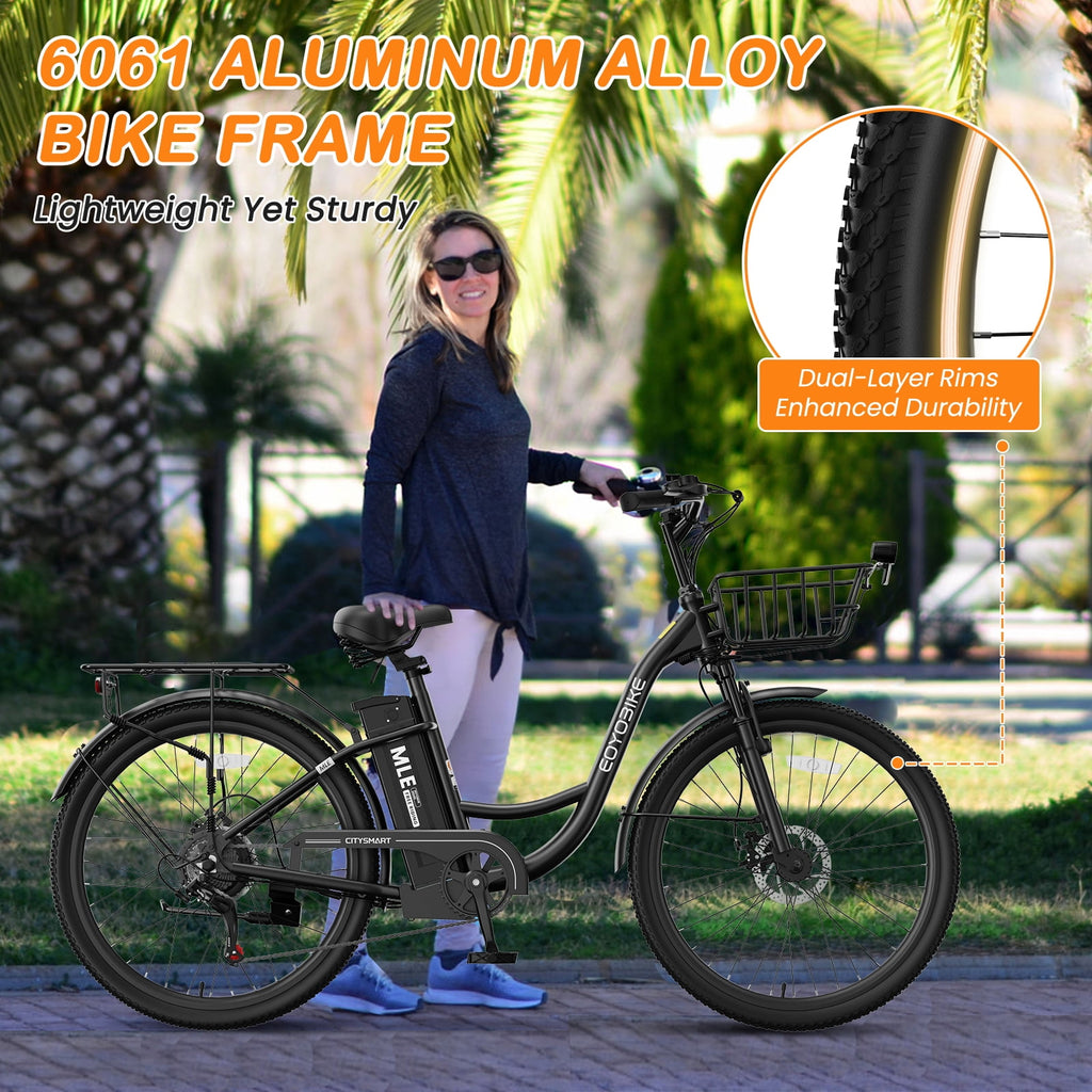 MOONCOOL Electric Bicycle for Adults 350W , 7-Speed Ebike with 36V 10.4Ah Removable Battery， 40 Miles Range , 20 mph Electric Commuter Bike for Women Men