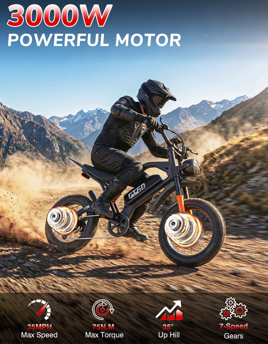 PostJoy F30 2500W Electric Bike, 48V20Ah Battery up to 50 Miles 7-Speed All-Terrain, 20-inch Fat Tire Full Suspension, off-Road Dirt Mountain Bike UL2849 Certified