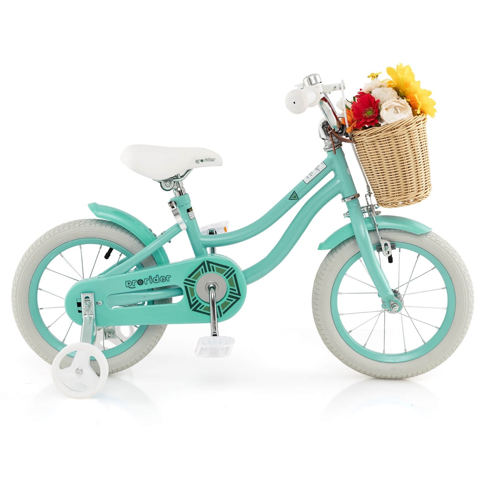 Costway 14 Kid's Bike with Training Wheels Adjustable Handlebar Seat Handbrake Pink