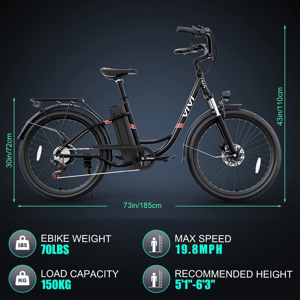 Vivi 26'' Electric Bike for Adults 500W Electric Bike with 48V Removable Battery, Electric Commuter Cruiser Bike 19.8MPH City Electric Bike with Cruise Control, UL2849 Certified
