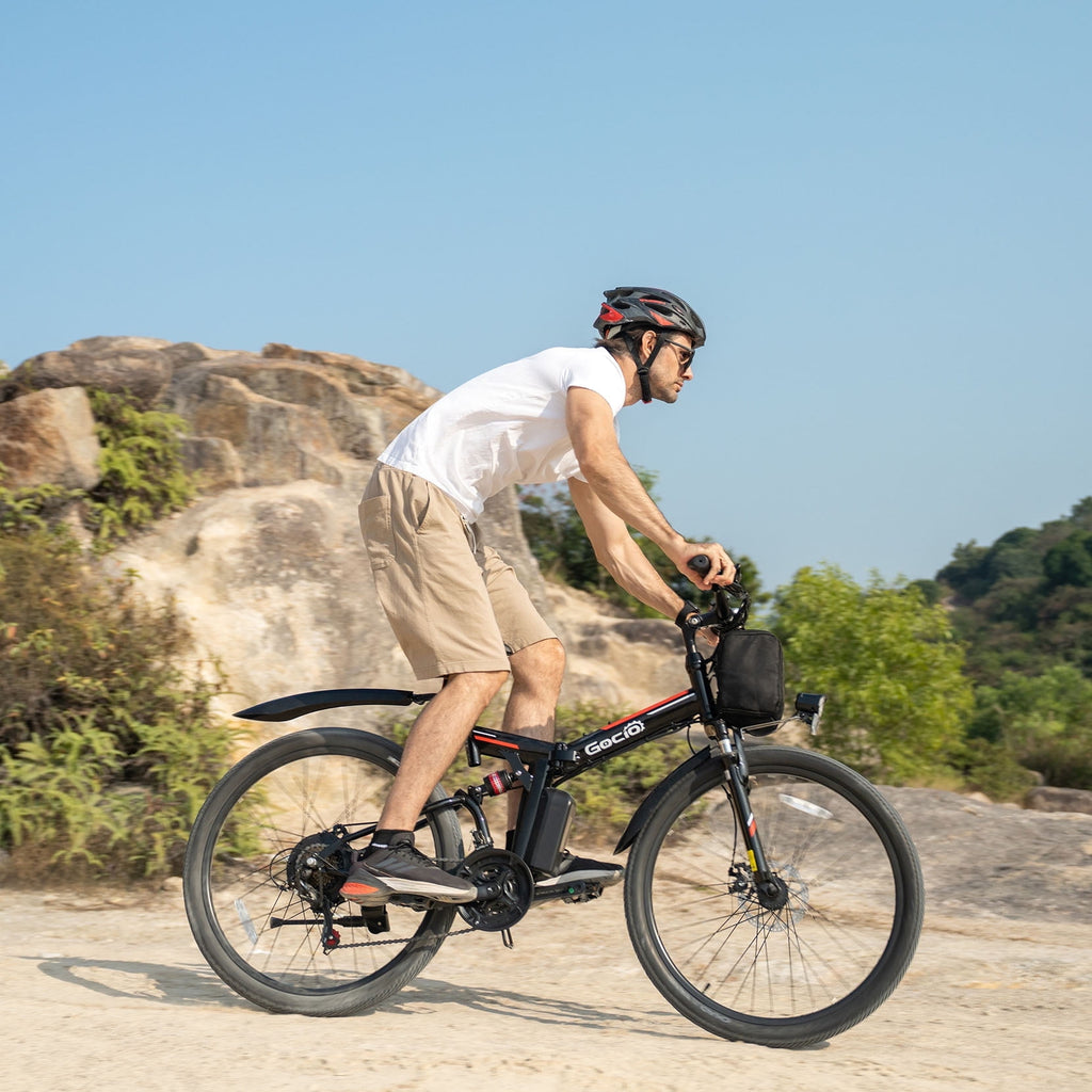 Gocio 26 Folding Electric bike for Adults, 750W Peak Motor 48V 7.8Ah Battery, 21 Speed Mountain Ebike, UL2849