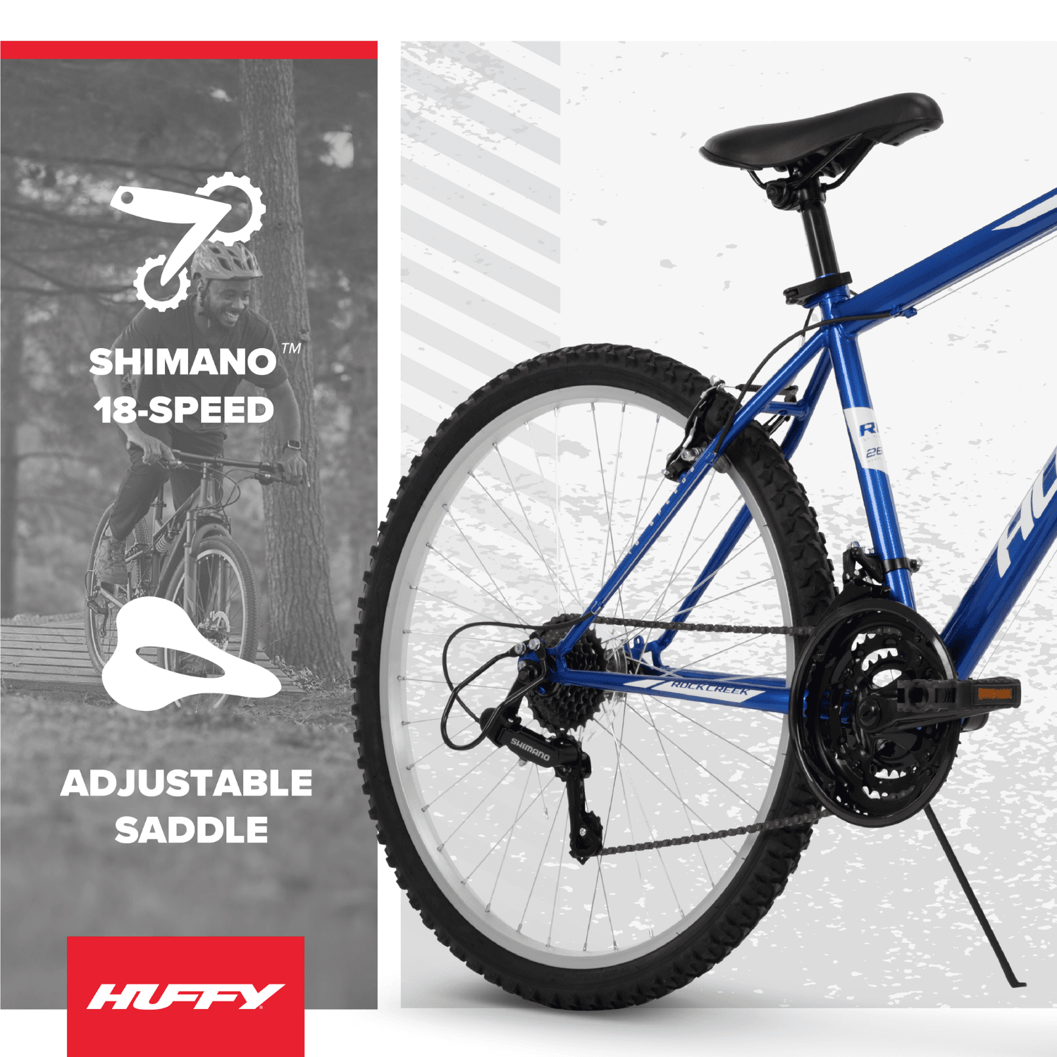 Huffy 26” Rock Creek Mountain Bike, Fits Riders 60”+, Blue, Adult, Men’s