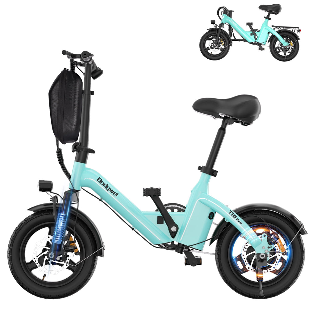 Bodywel Foldable Electric Bike for Adults and Teens, 14 Electric Bicycle with Peak 500W Motor, 36V 10Ah Battery, Commuting Mini Ebike, E Bike, UL2849