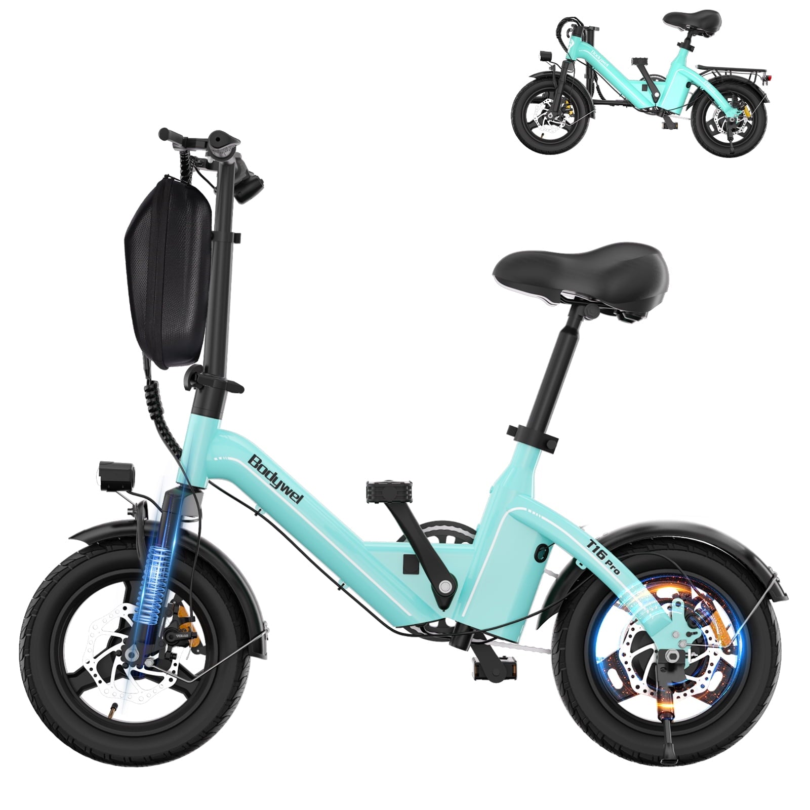 Bodywel Foldable Electric Bike for Adults and Teens, 14 Electric Bicycle with Peak 500W Motor, 36V 10Ah Battery, Commuting Mini Ebike, E Bike, UL2849