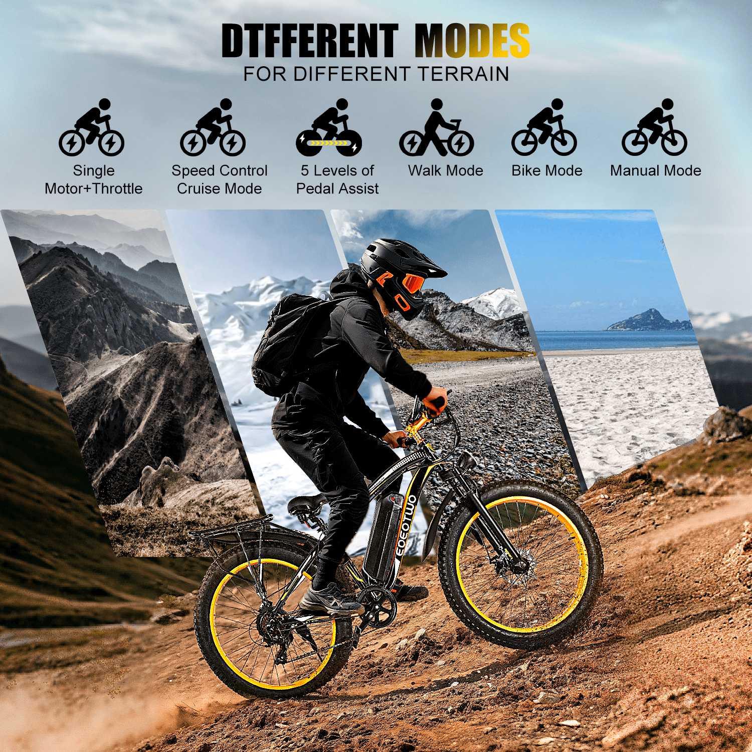 EOEOTWO 1500W Electric Mountain Bike for Adults,48V 15Ah Removable Battery 60Miles Longe Range, 34MPH Fast Cruiser Ebike, 26'' Fat Tire All-Terrain E-Bicycle with LED Display UL2849