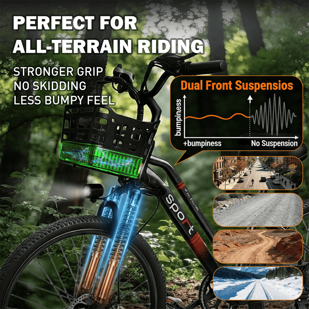 BroPath Electric Bike for Adults,26”Electric Mountain Bike 576Wh Internal Battery & LCD Display, with 7-Speed, 25MPH,Ebike,Full Suspension, 800W (Peak) Motor Commuter Electric Bicycle,UL2849