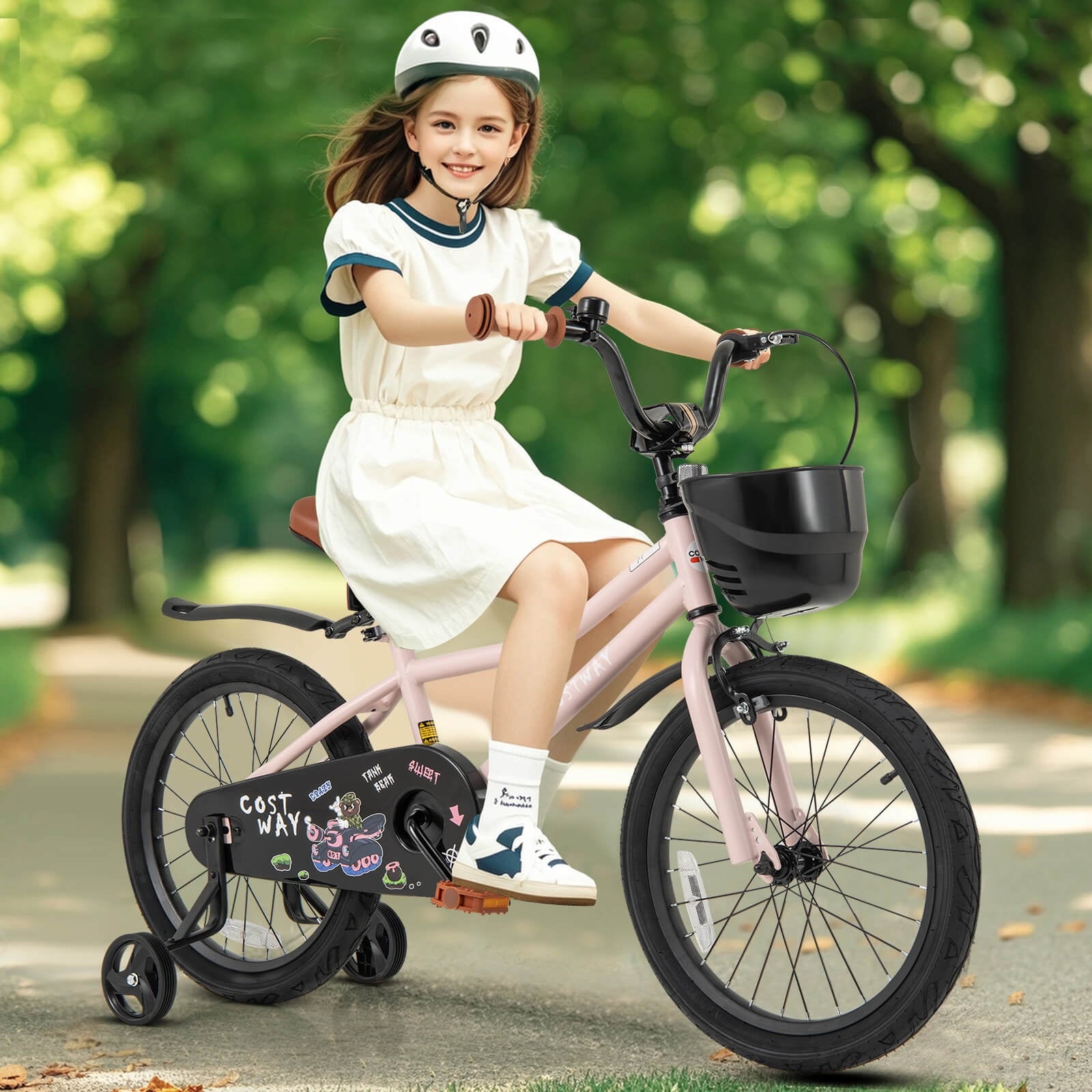 Costway 12 Kid’s Bike with Training Wheels Adjustable Handlebar & Seat Handbrake Green