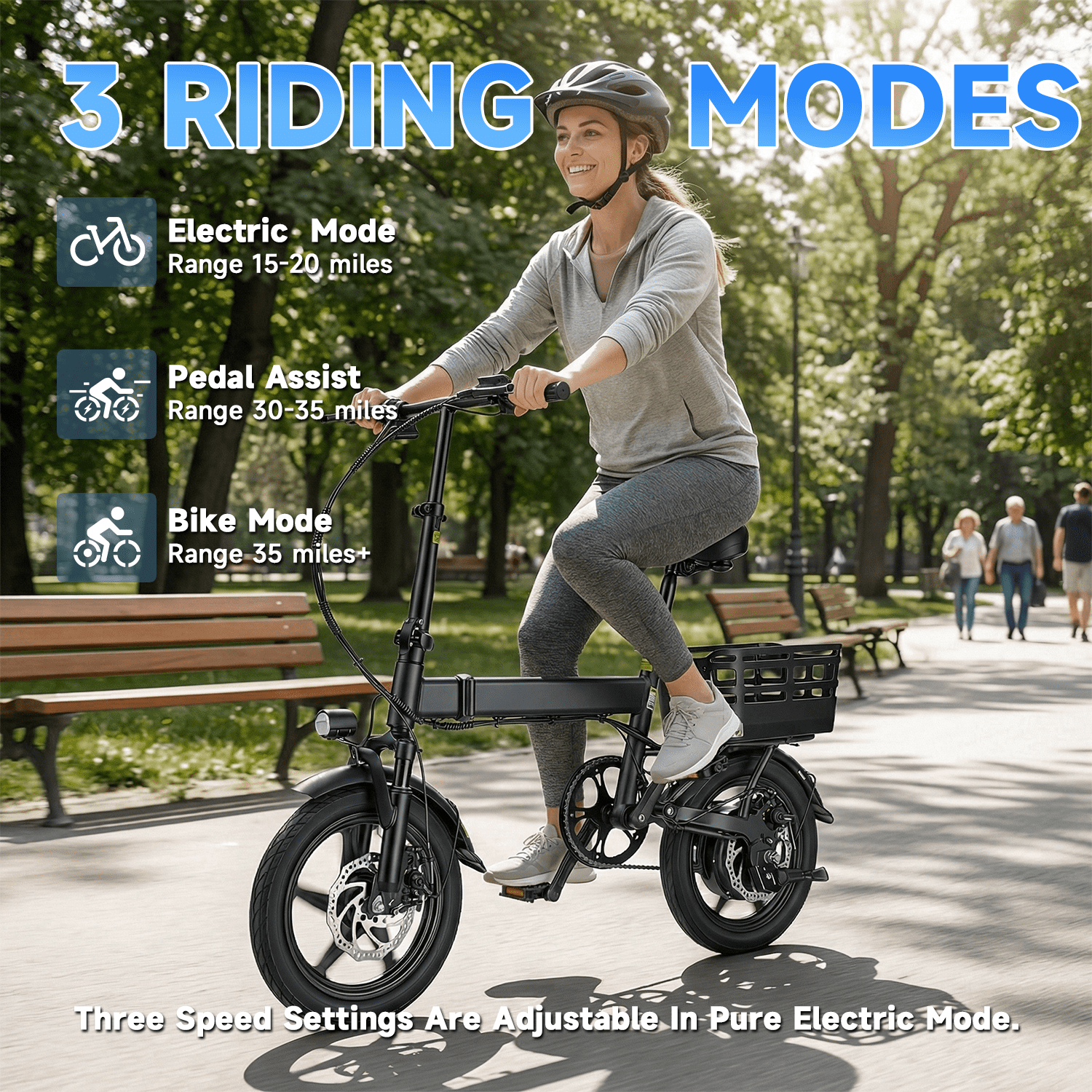 OwnGold 14IN Folding Electric Bicycles for Adults Teens with Basket,500W Peak Motor Up to 20 mph Range 30 Miles,36V 12Ah Removable Battery,Commuter/Shopping Mini Ebike,UL 2849