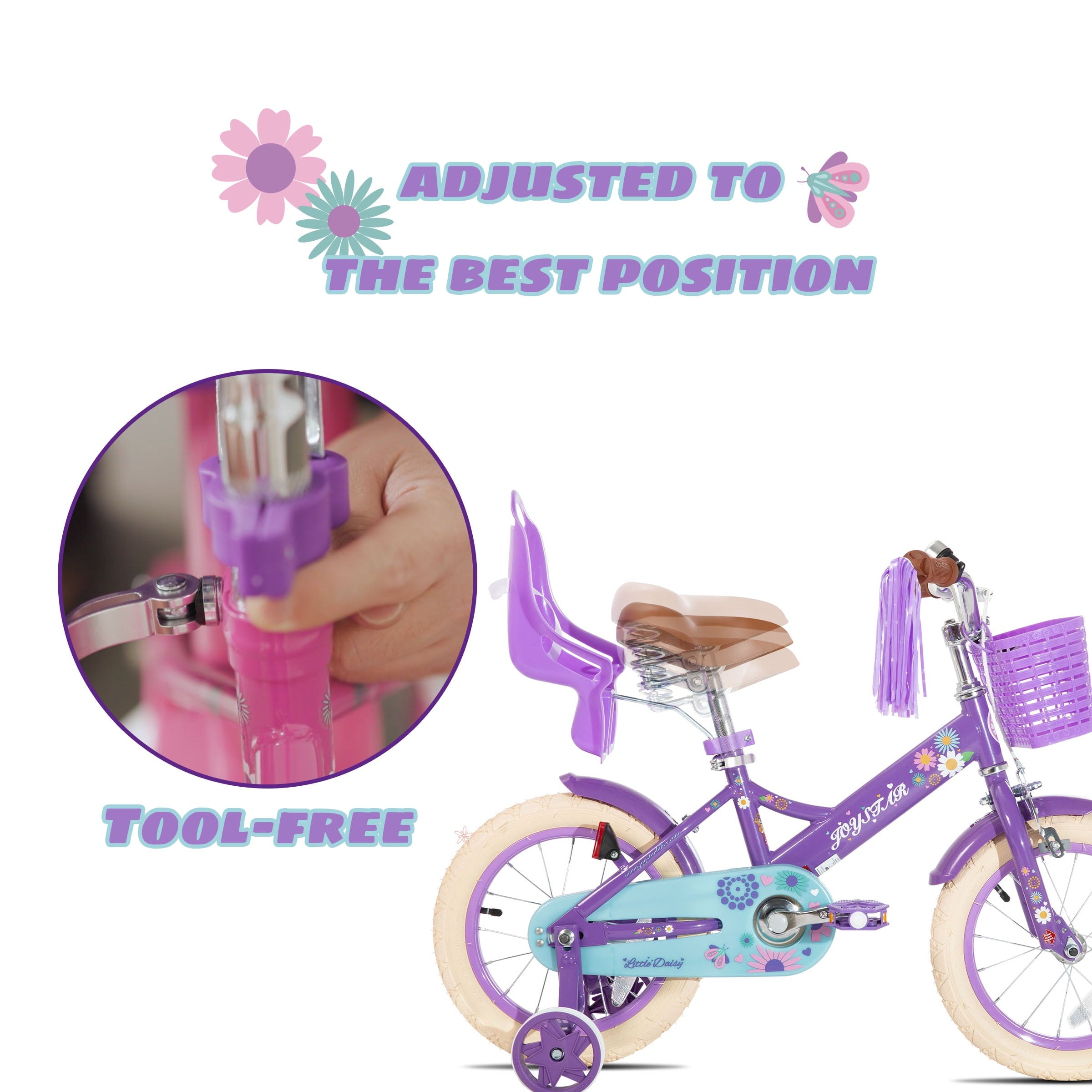 JOYSTAR Little Daisy 14 Inch Kids Bike for 3 4 5 Years Girls with Handbrake Children Princess Bicycle with Training Wheels Basket Streamer Toddler Cycle Bikes Blue
