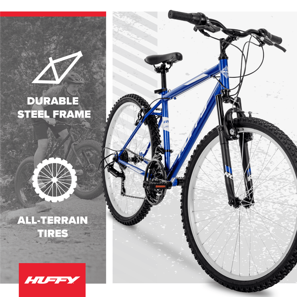 Huffy 26” Rock Creek Mountain Bike, Fits Riders 60”+, Blue, Adult, Men’s