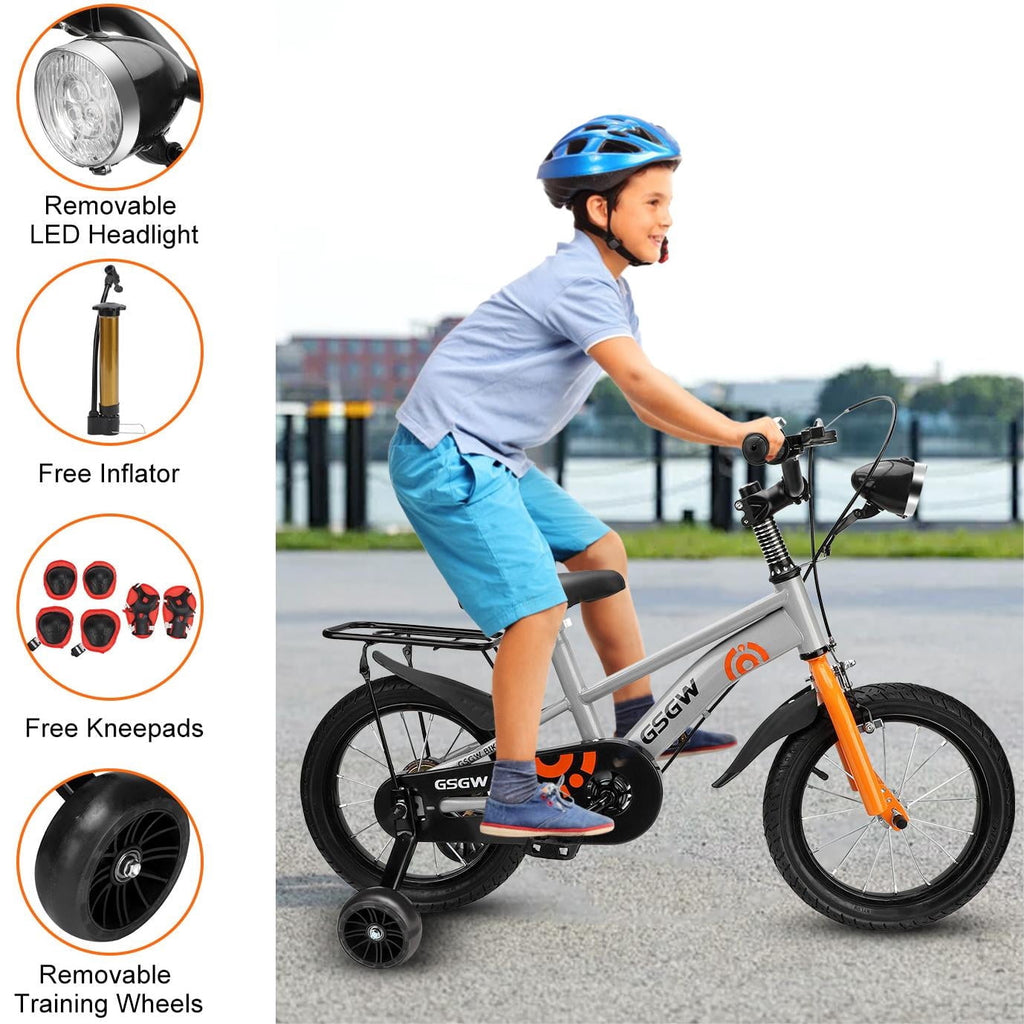 16 Kids Bike with Training Wheels, Height Adjustable Kid's Bicycle with Basket/Water Bottle/Inflator/Bell, Gifts for Girls Boys Toddlers Kids 3-8 YO