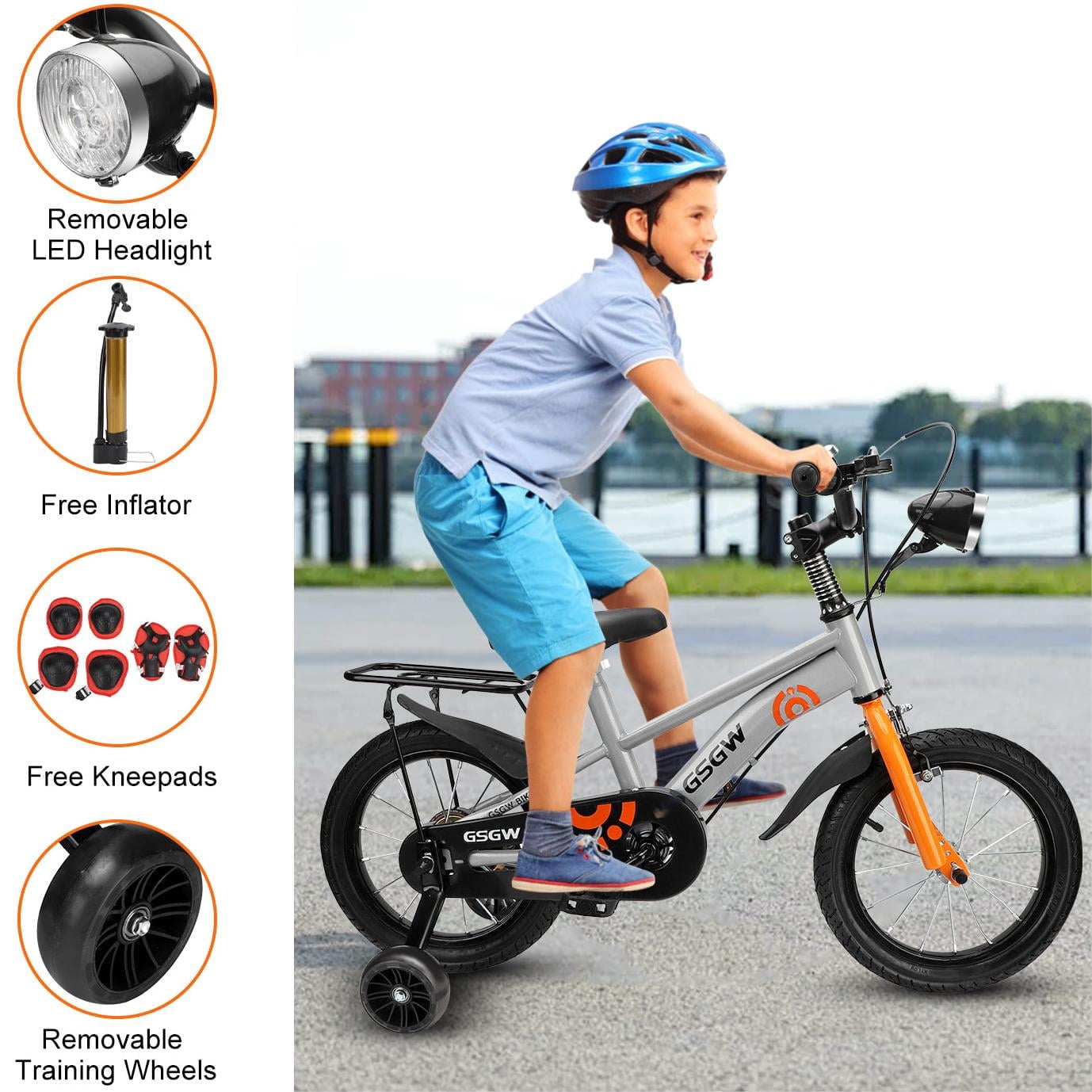 16 Kids Bike with Training Wheels, Height Adjustable Kid's Bicycle with Basket/Water Bottle/Inflator/Bell, Gifts for Girls Boys Toddlers Kids 3-8 YO