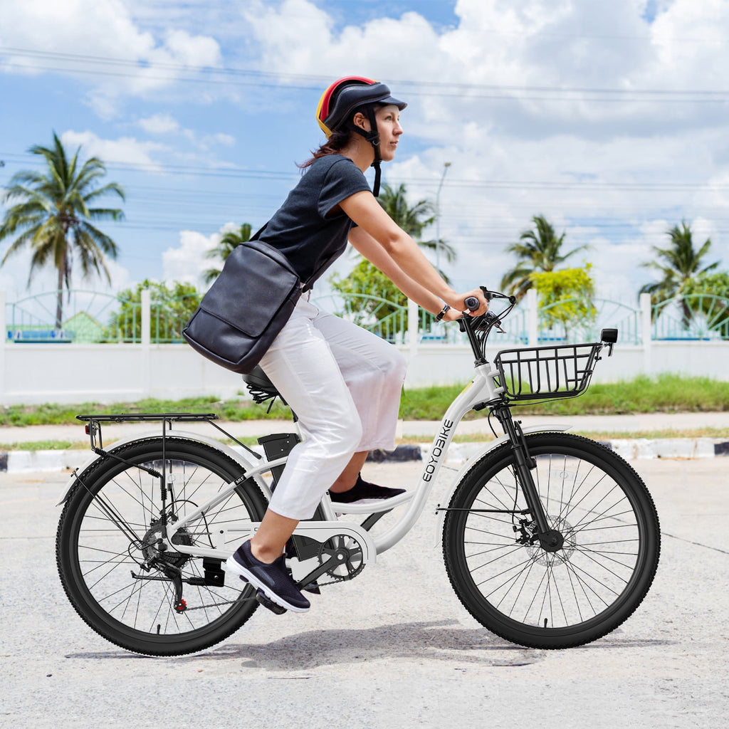 MOONCOOL Electric Bicycle for Adults 350W , 7-Speed Ebike with 36V 10.4Ah Removable Battery， 40 Miles Range , 20 mph Electric Commuter Bike for Women Men
