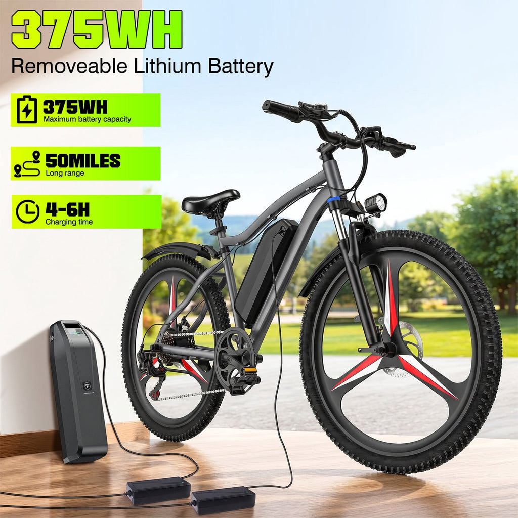 Electric Bike for Adults, 26 Commuter Ebikes with 7-Speed Gears, 25MPH, 720W Peak Motor, Removable Battery, 50 Miles Range, Electric Mountain Bicycle for All Terrain UL2849