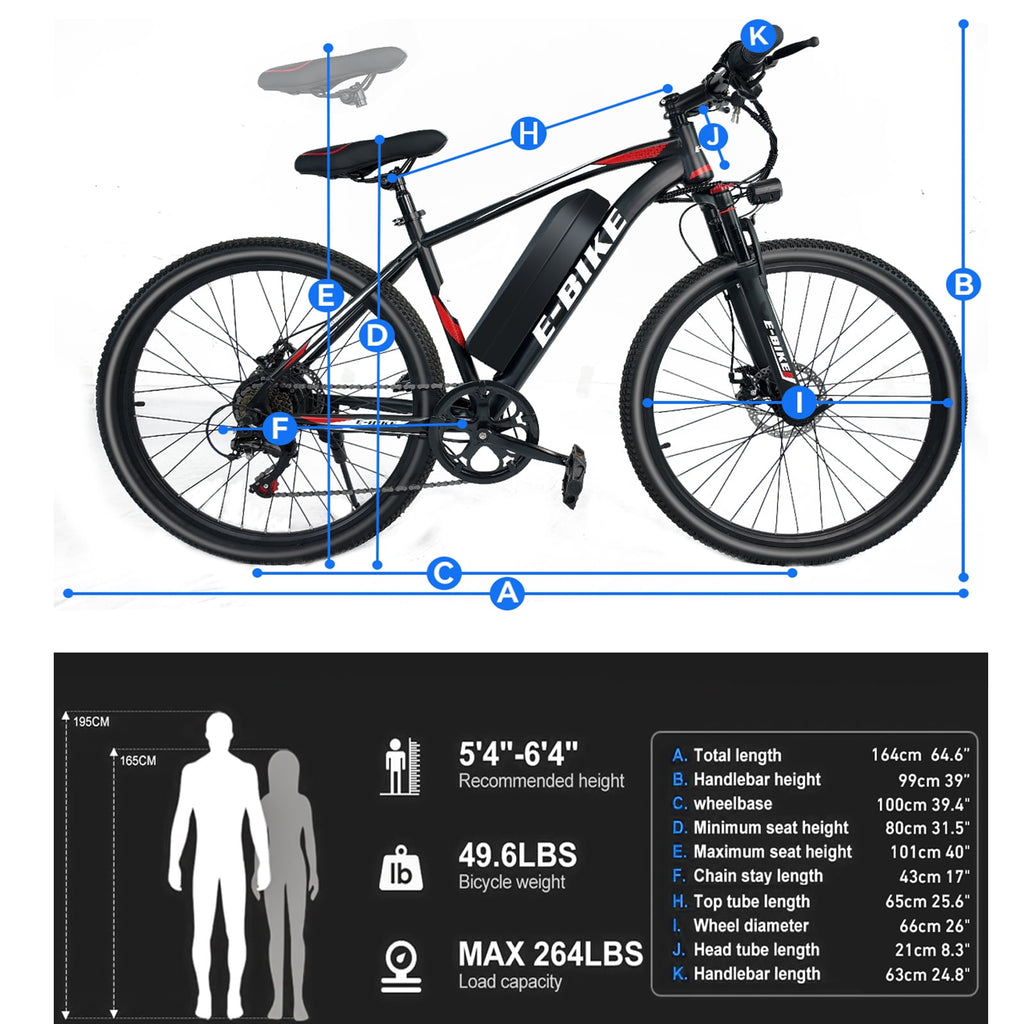 Setohet 26 Electric Bike for Adults, ebike 1200W Peak Power Motor, 45Miles 25MPH 432Wh Battery,7-Speed, UL 2849