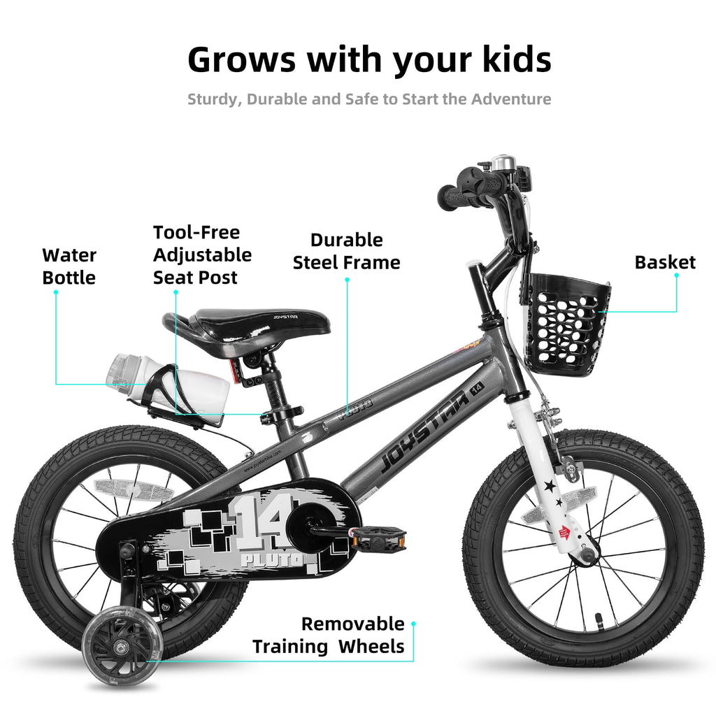 JOYSTAR Pluto Kids Bike with Training Wheels for 14 inch Bike, Gray