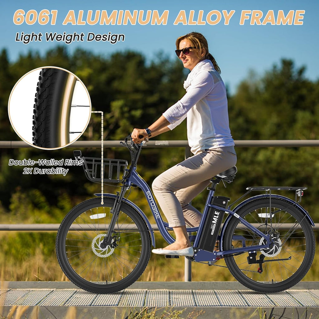 MOONCOOL Electric Bicycle for Adults 350W , 7-Speed Ebike with 36V 10.4Ah Removable Battery， 40 Miles Range , 20 mph Electric Commuter Bike for Women Men