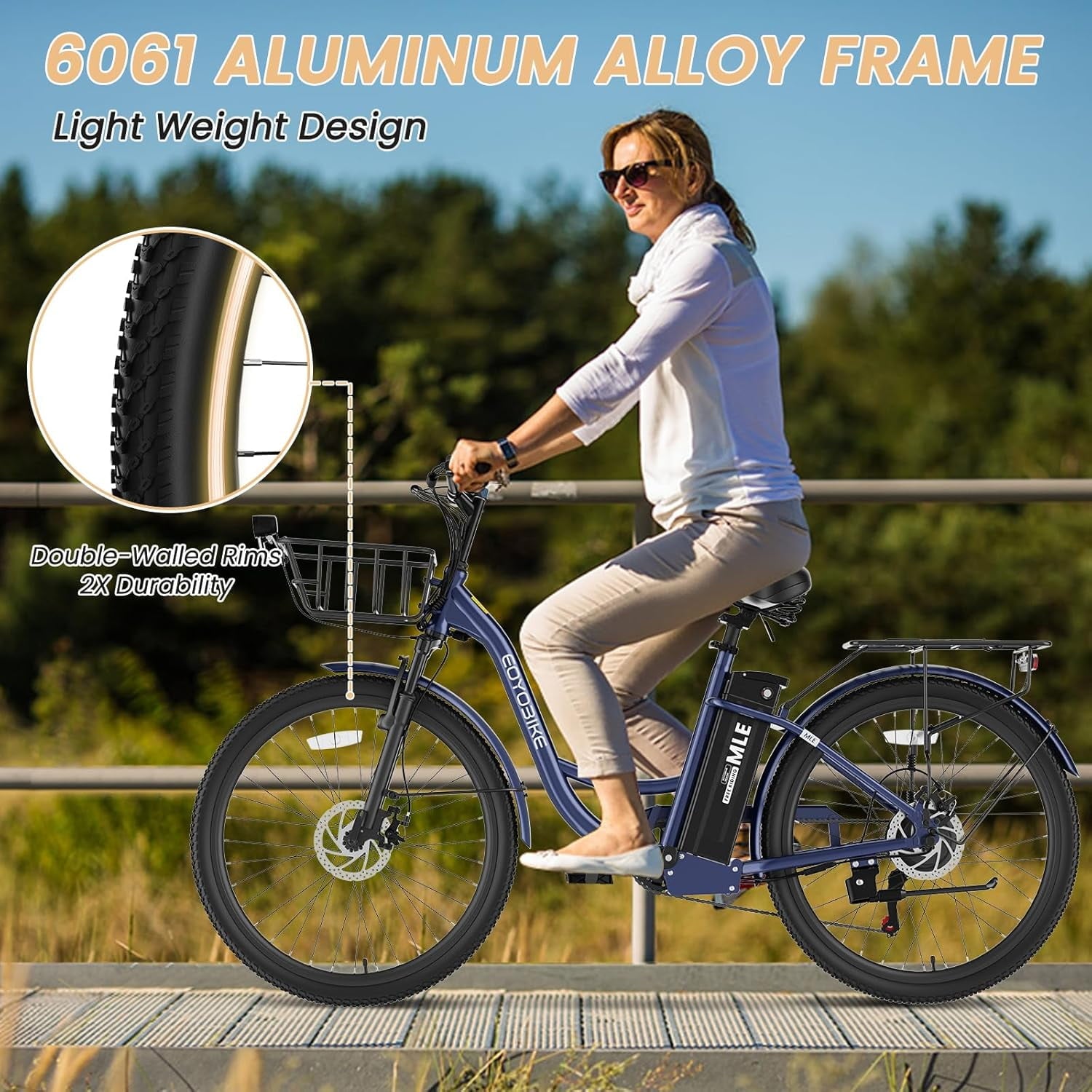 MOONCOOL Electric Bicycle for Adults 350W , 7-Speed Ebike with 36V 10.4Ah Removable Battery， 40 Miles Range , 20 mph Electric Commuter Bike for Women Men