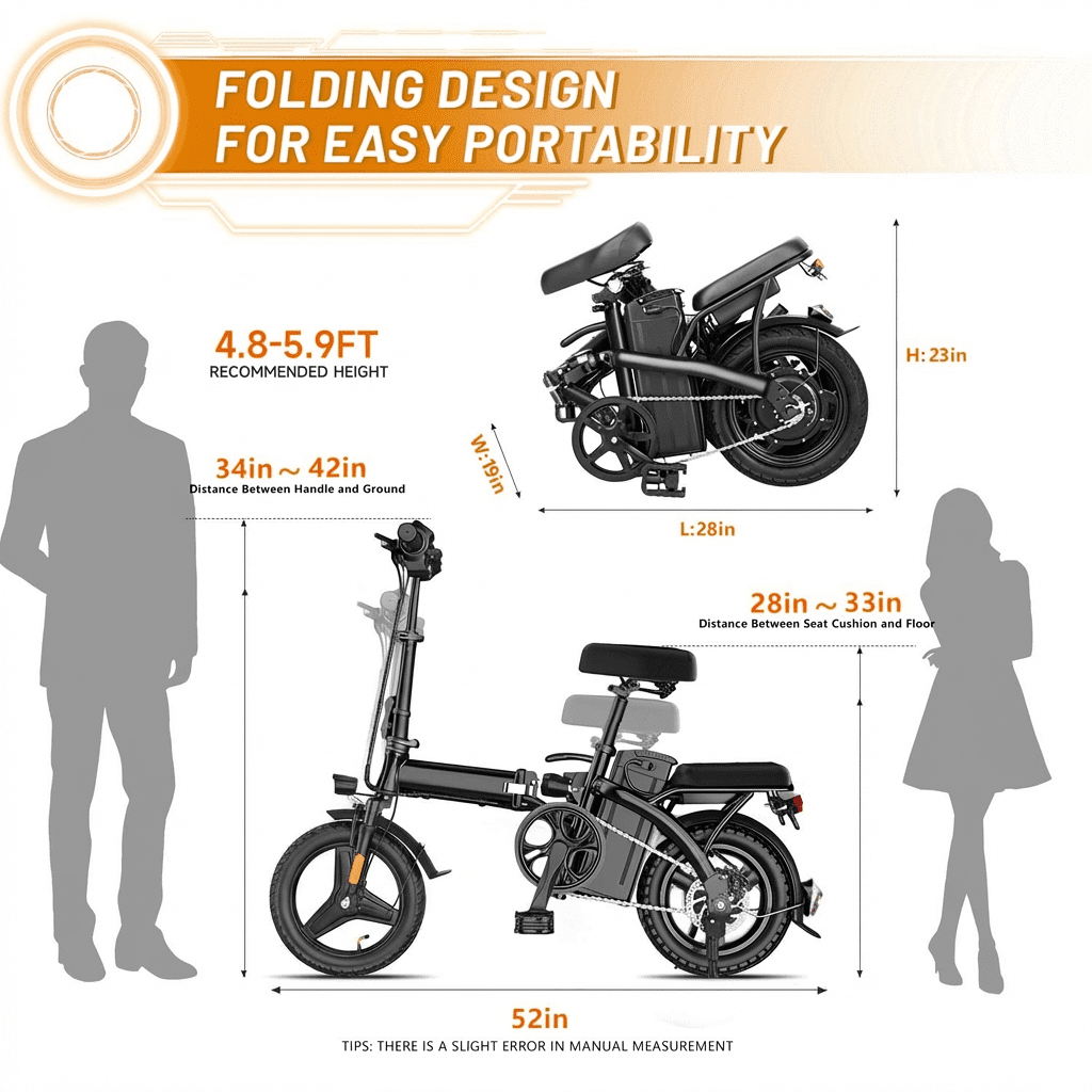 Electric Folding Bike for Teenager and Adults, 12AH Removable Battery 14 Electric Bike 500W Motor, 20+ Miles Range, Mini Ebike for City Commuter, UL2849