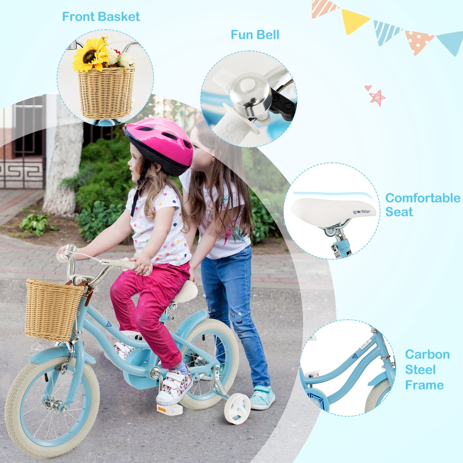 Costway 16 Kid’s Bike with Training Wheels Adjustable Handlebar Seat Handbrake Pink