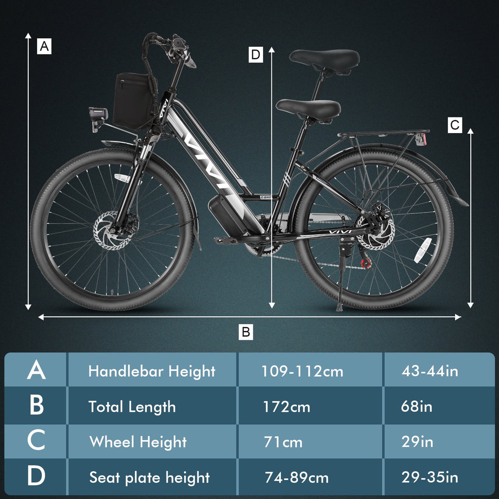 Vivi Electric Bike 26 City Commuter Electric Bike 48V 500W Step-Through Electric Bike 19.8MPH Electric Cruiser Bike Beach Bike with Cruise Control, UL2849 Certified