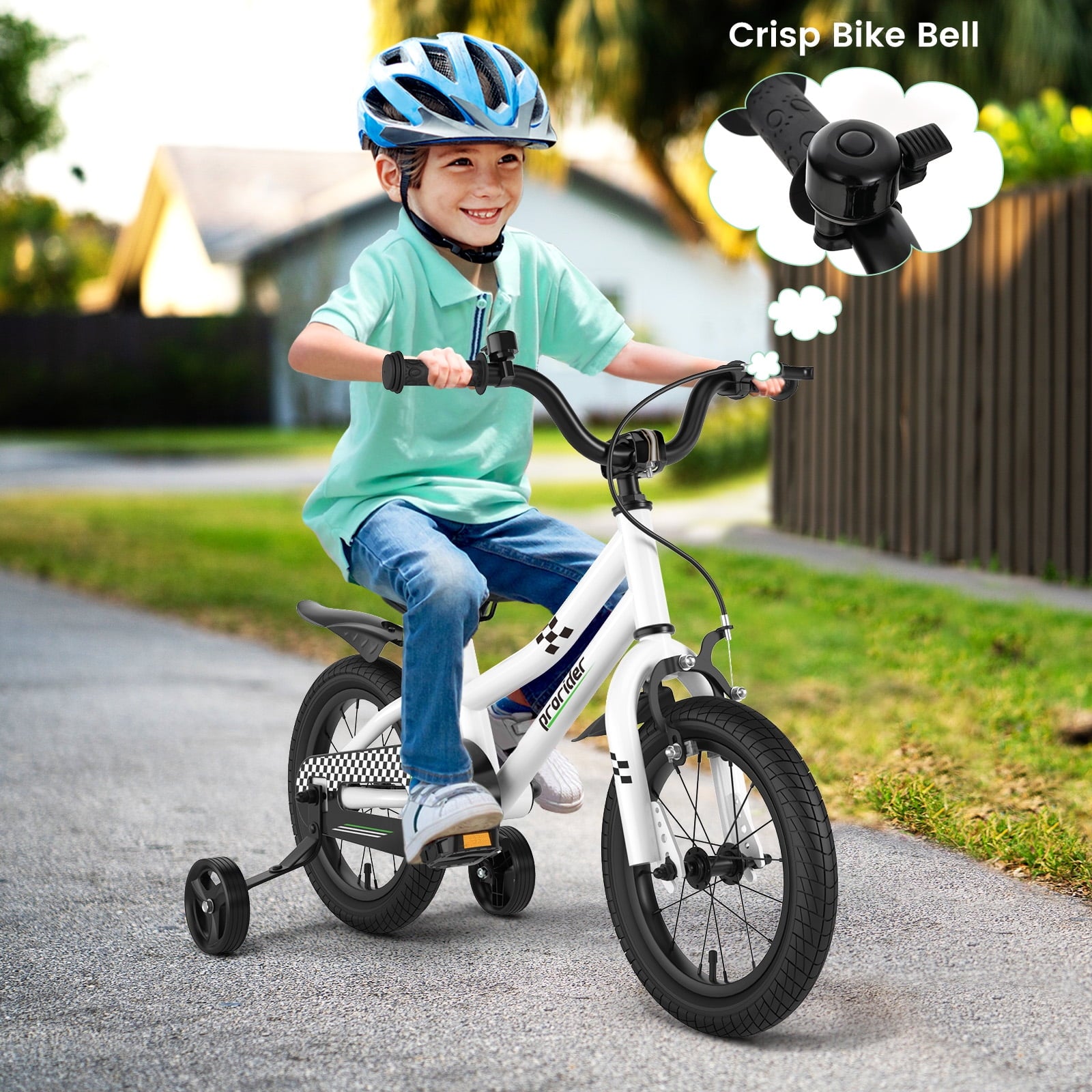 Costway 14'' Kid's Bike with Removable Training Wheels & Basket for 3-5 Years Old White