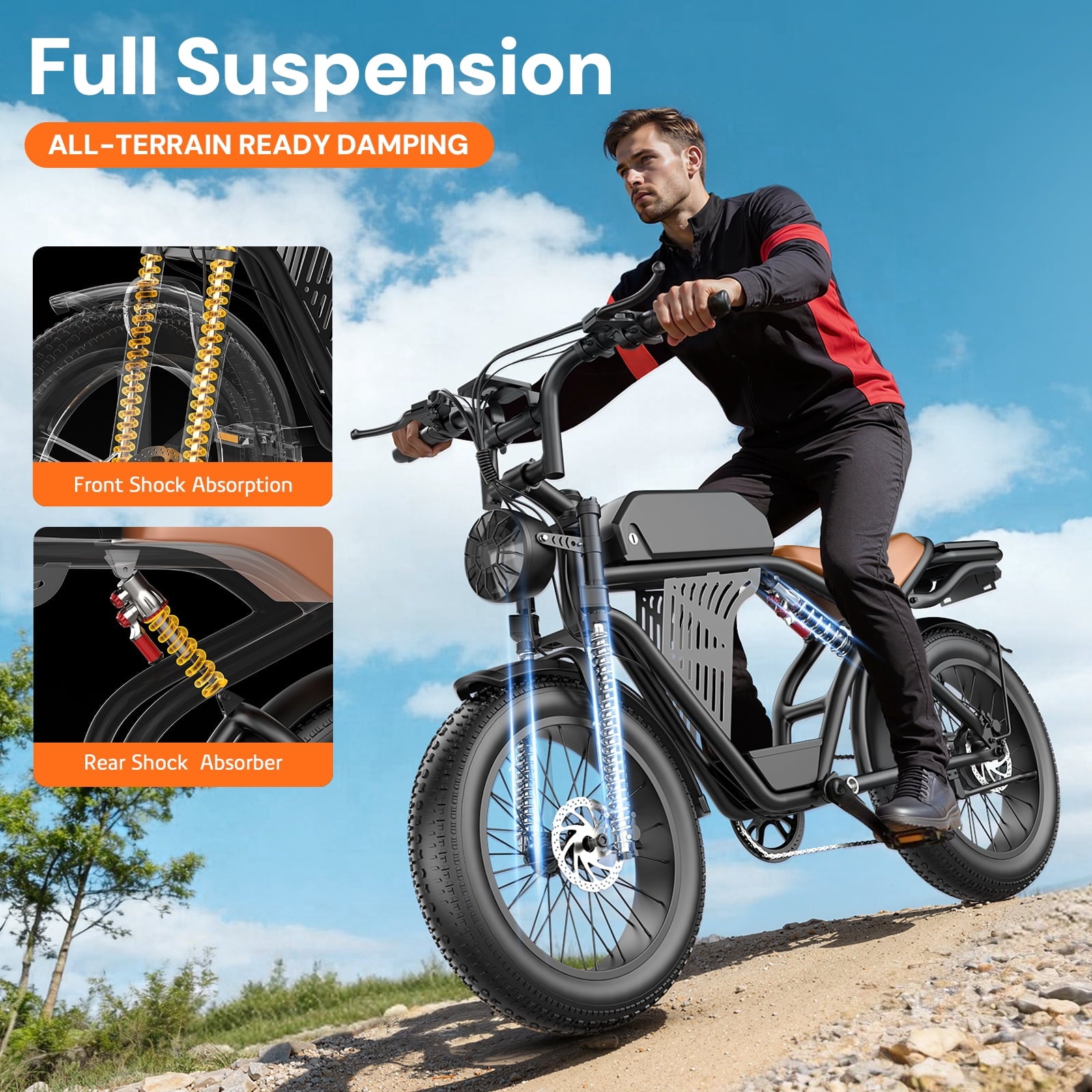 ASKGO Electric Bike for Adult, 2200W Peak Electric Dirt Bike, 100 Miles, 7 Speed Electric Motorcycle, 48V Removable Battery, 20 Fat Tire Off Road Ebike, Full Suspension Ebike for Snow/Beach/Mountain
