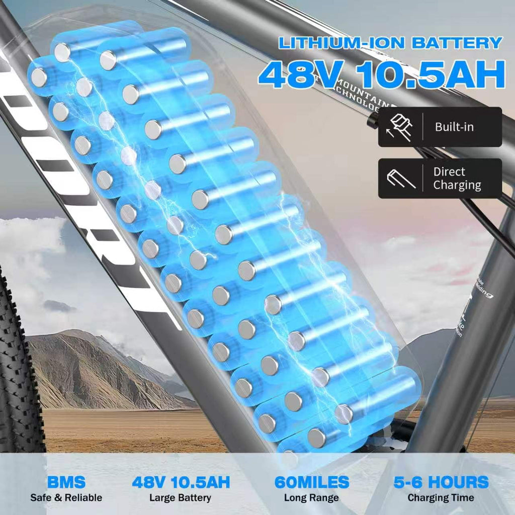 1200W Adult Electric Mountain Bike, 48V 10A Removable Battery-65 Miles, 26 Professional Shock Absorbing Tires,30MPH Off-Road Motorcycle,7 Speed Ebike,UL2849