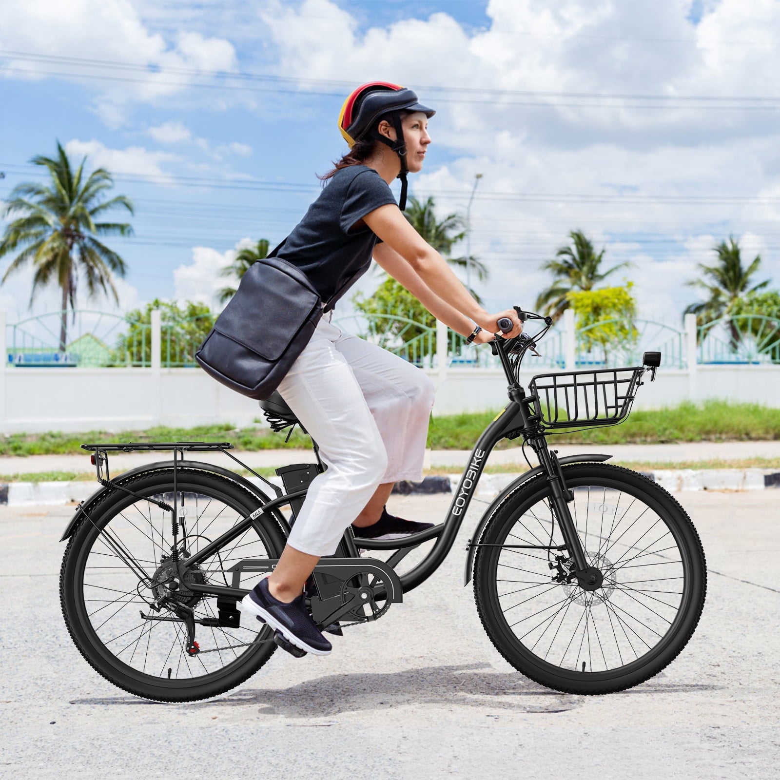 MOONCOOL Electric Bicycle for Adults 350W , 7-Speed Ebike with 36V 10.4Ah Removable Battery， 40 Miles Range , 20 mph Electric Commuter Bike for Women Men