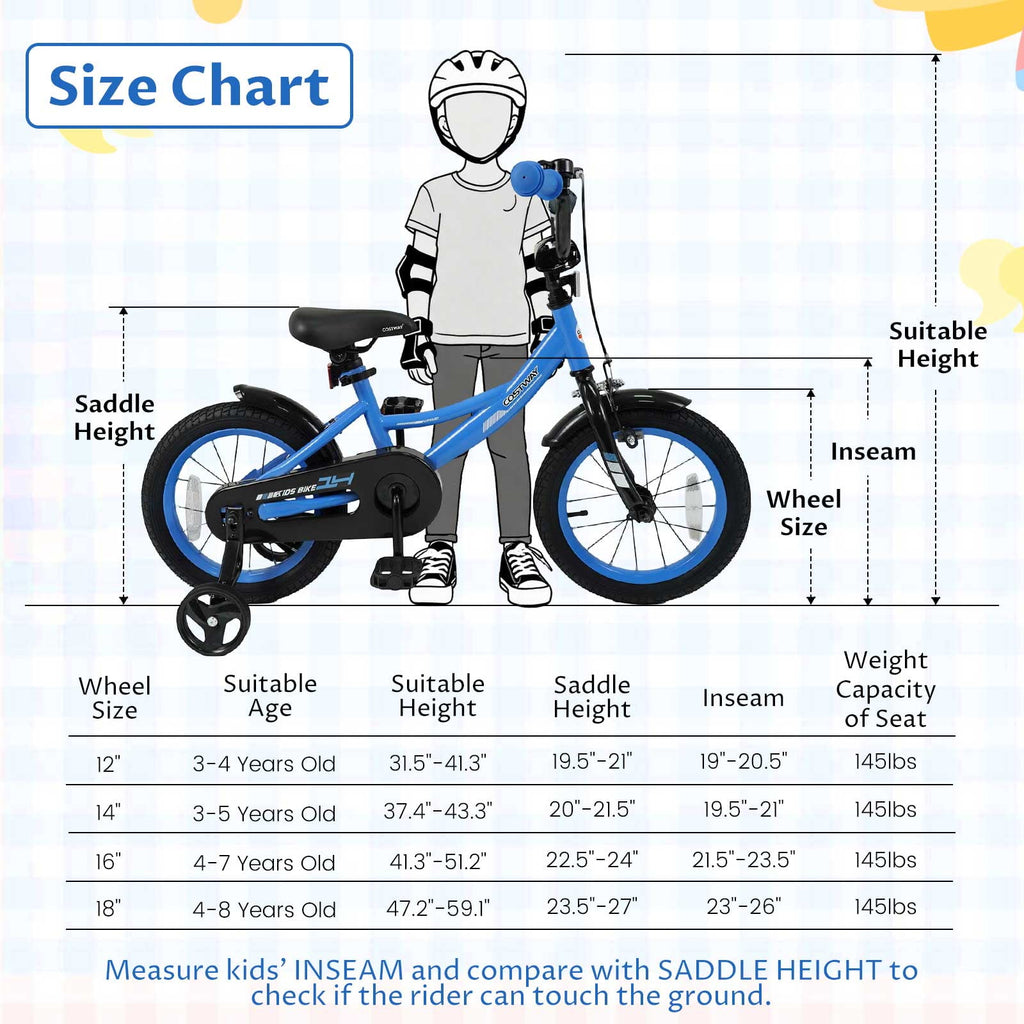 Costway 18 Inch Kids Bike with Training Wheels Dual Brakes Adjustable Seat Handlebar Height