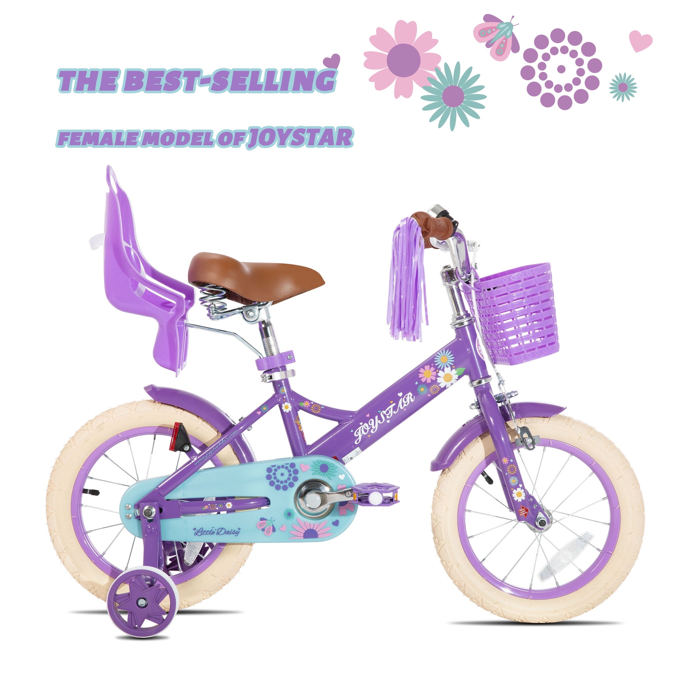 JOYSTAR Little Daisy 14 Inch Kids Bike for 3 4 5 Years Girls with Handbrake Children Princess Bicycle with Training Wheels Basket Streamer Toddler Cycle Bikes Blue
