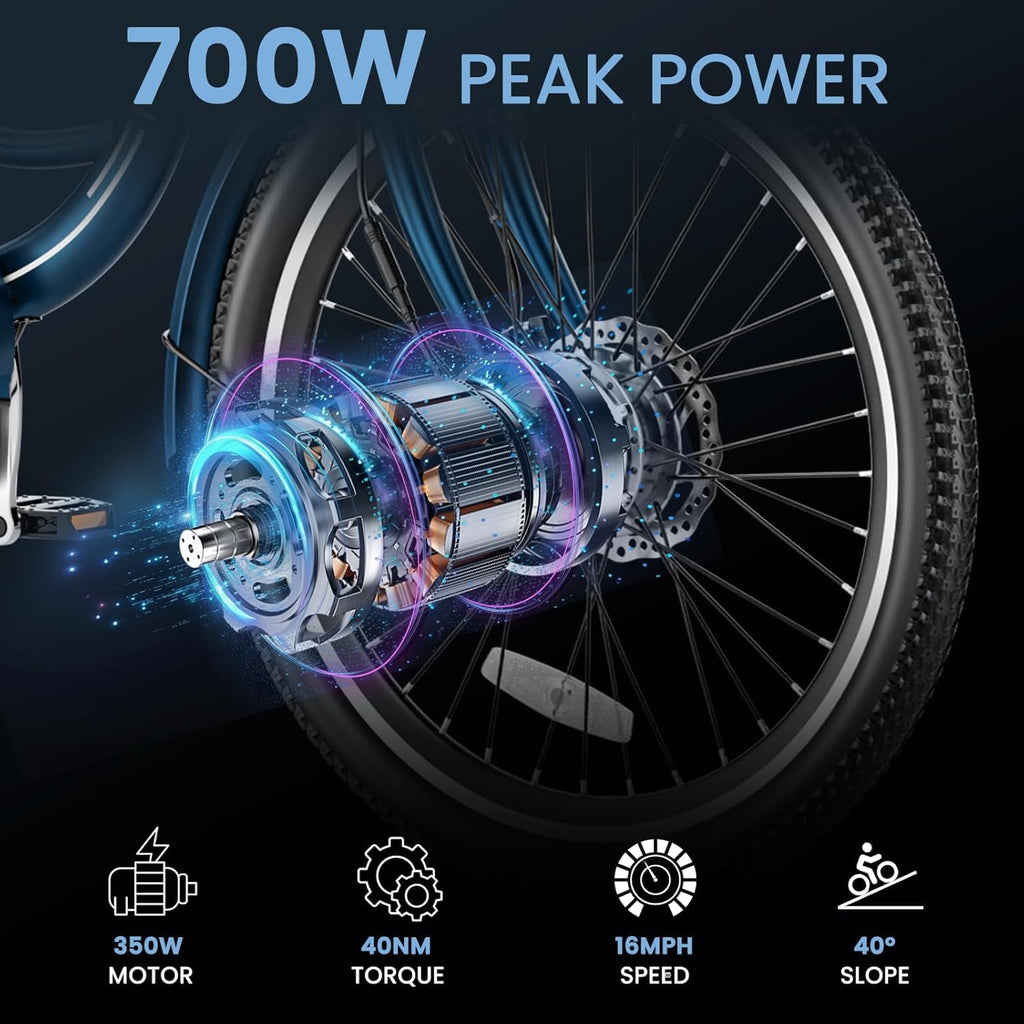 MOONCOOL Electric Trike for Adults w/ Rearview Mirror kit, 700W Peak Motor 10.4Ah battery，24/26 7 Speeds 3 Wheels Low Step Through Unisex Electric Trikes，35-60Miles
