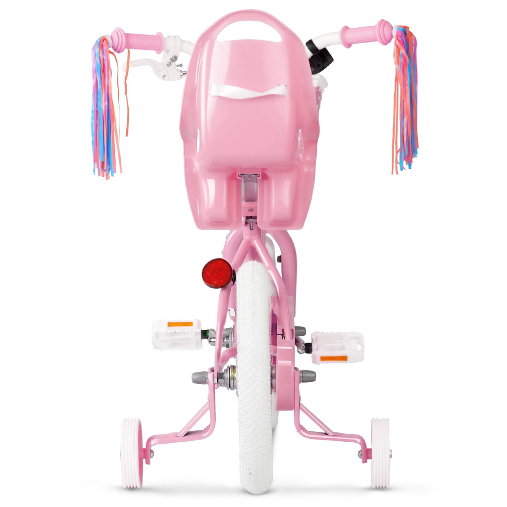 XJD Girls Bike for Toddlers 3-9 Years Old Kids, 14 Inch Kids Bike with Training Wheels, Streamers, Basket and Doll Seat, Children Bicycles with Handbrake