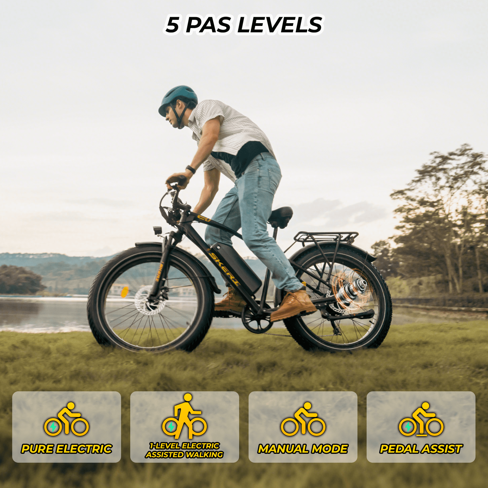 Skeri Electric Bike, 26x4.0 Fat Tire E Bike, 500W (Peak 1000) Motor, 48V 15.6Ah Removable Electric Bike for Adults, 60 Miles & 25 mph, Electric Bicycle with 7 Speed and Front Suspension