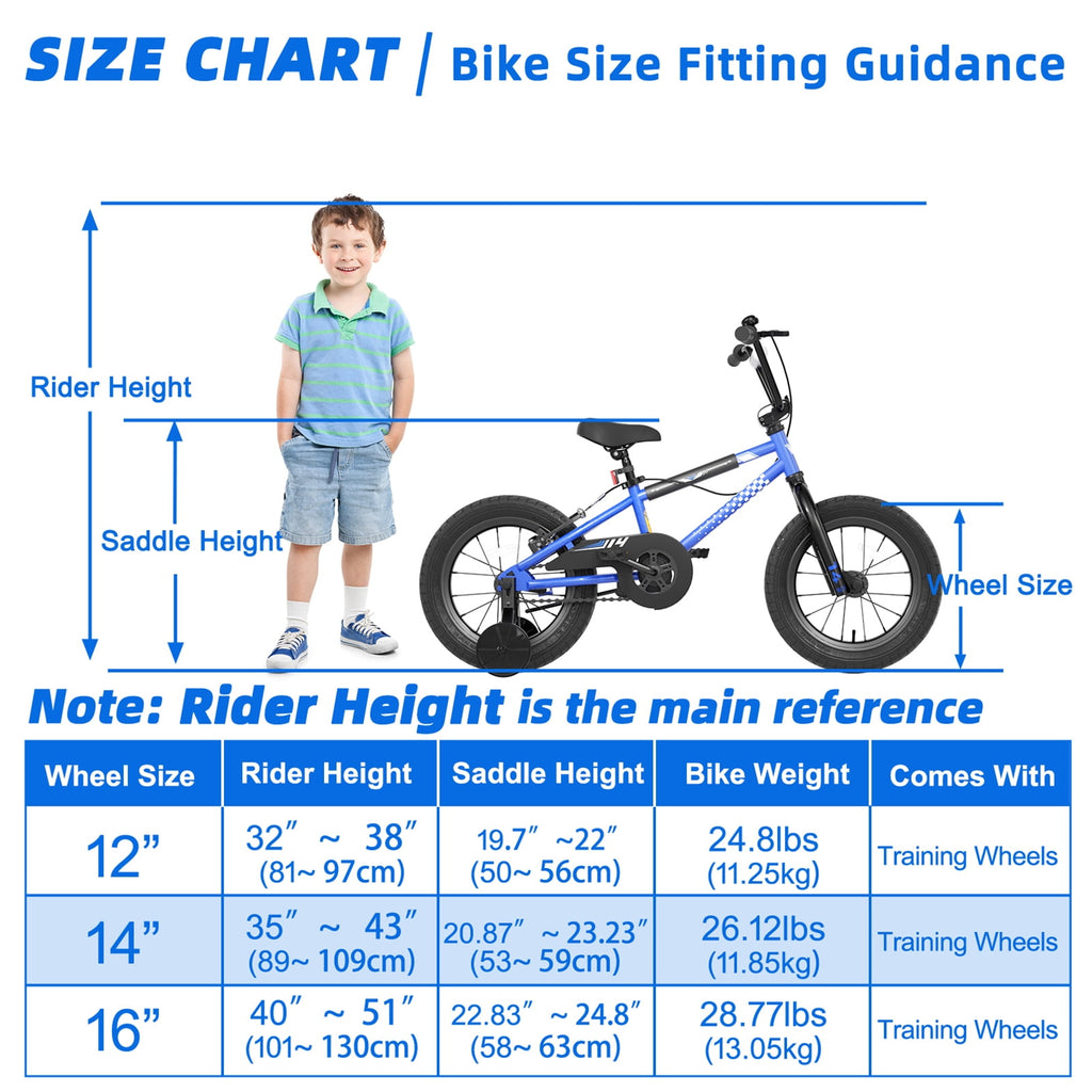 Korimefa Kids Bike, 14 inch Boys Bike BMX Style Bicycle with Training Wheels Coaster Brake for 4 5 6 7 Years Old Toddlers Boys , Blue