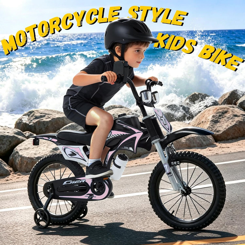 NEORIVER 12 Inch Motocross Style Kids Bike – Training Wheels, Sound Horn, Number Plate & Dashboard Included – Easy Assembly – Ages 3-12 Boys Girls