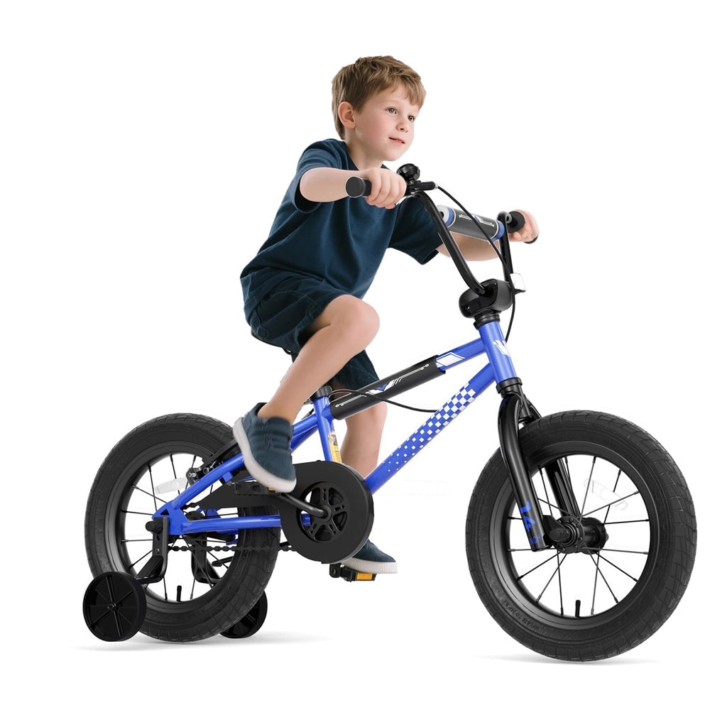 Korimefa Kids Bike, 14 inch Boys Bike BMX Style Bicycle with Training Wheels Coaster Brake for 4 5 6 7 Years Old Toddlers Boys , Blue