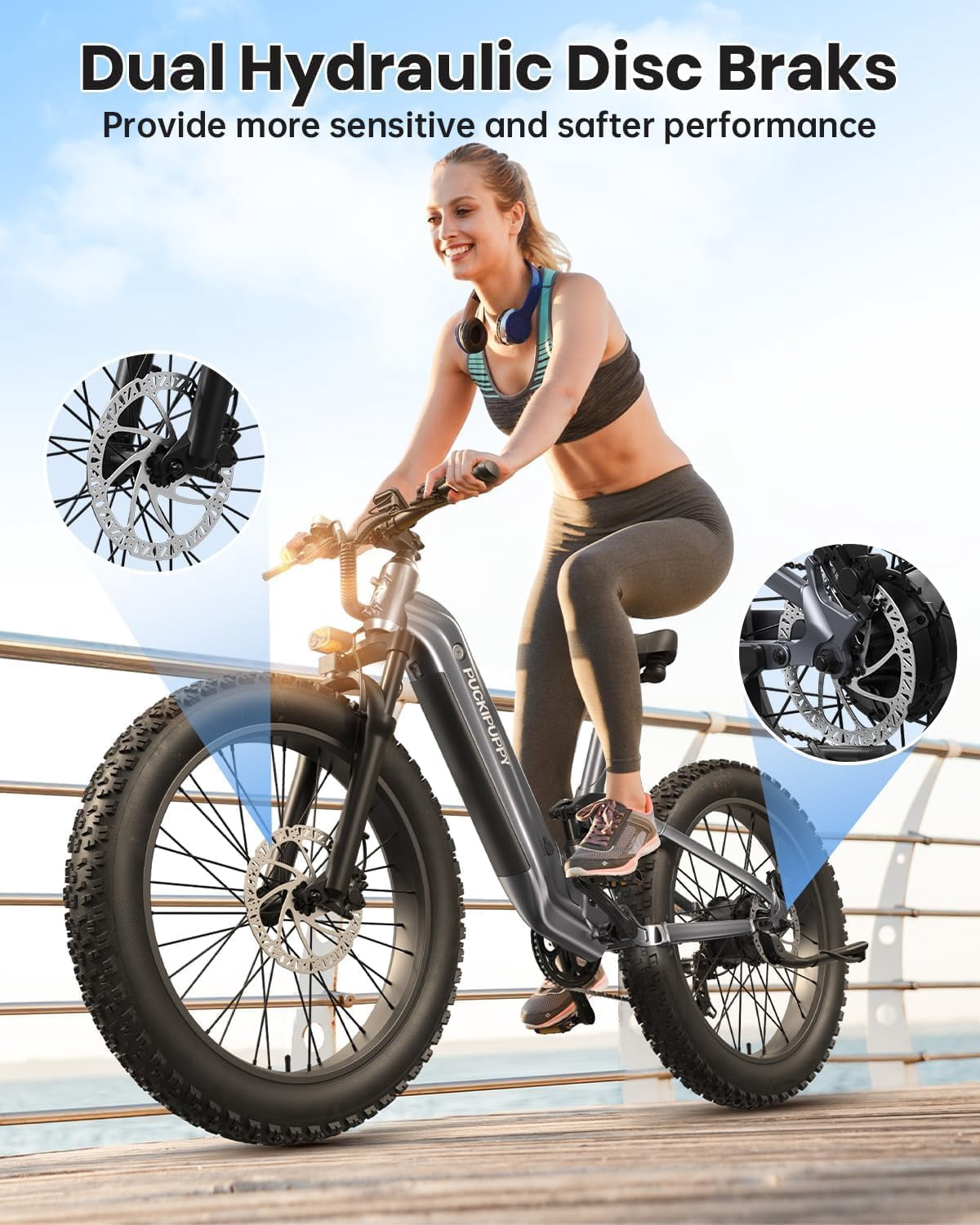PUCKIPUPPY Electric Bikes for Adults 26 Step-Thru Ebikes 960W Peak Motor 80Miles Range 28mph Max Speed 48V 20AH Battery Full Suspension Fat Tire Mountain E Bike 7 Speed, Comply with UL2849 By SGS