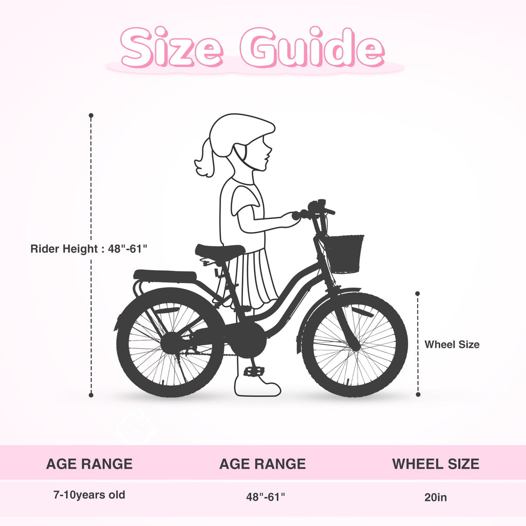 20 inch Girls Bike for 7-10 Years Old Kids, SHINPT Kids Bicycle with Basket & Lightweight, Comfortable City Bikes with Rear Rack and Basket, Pink