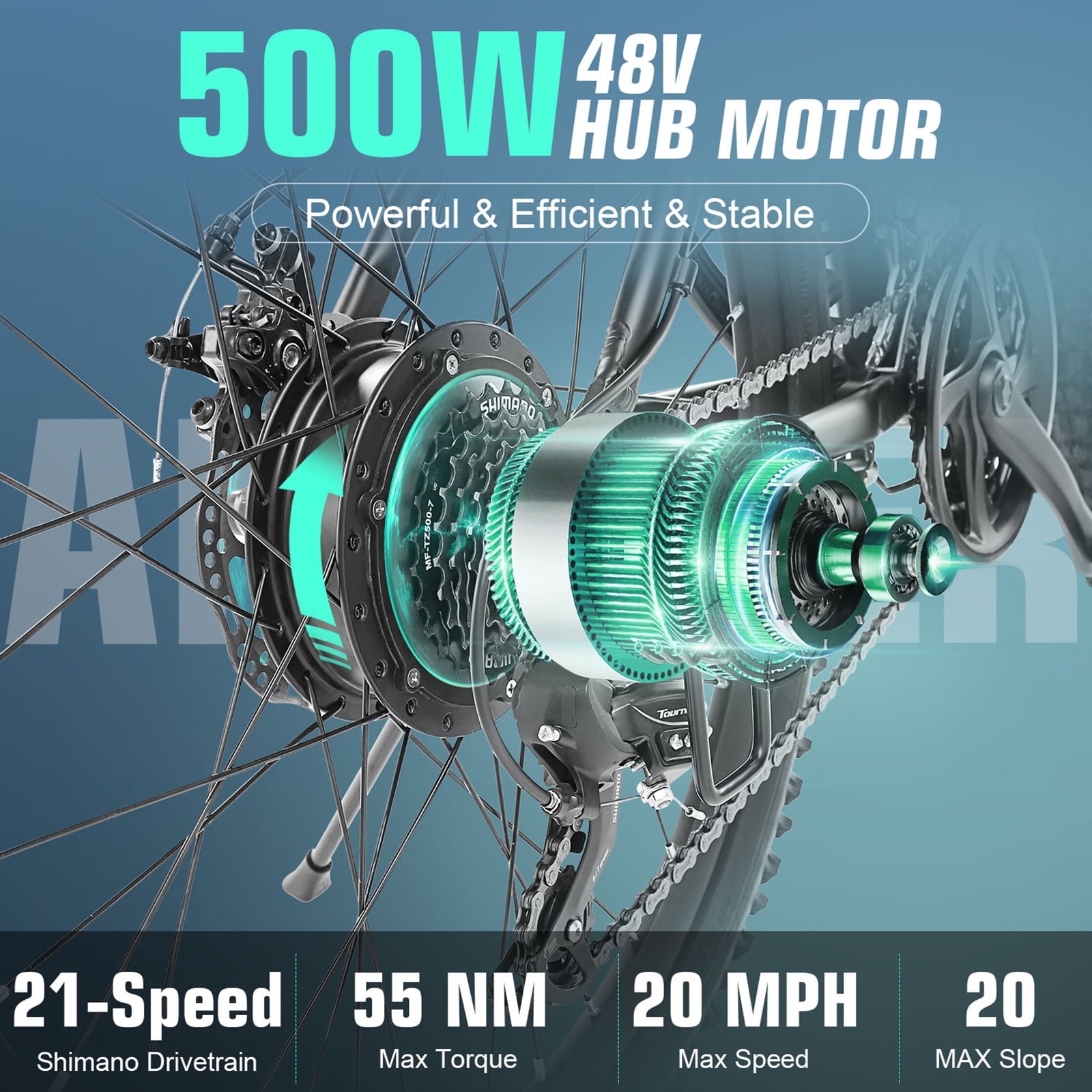 ANCHEER Gladiator 500W 26 Electric Bike for Adults, Electric Mountain Bike with 2.1 Inch eMTB Tire, 48V 10.4Ah Battery, 3H Fast Charge, Shimano 21 Speed, Adults Electric Bicycle UL2849