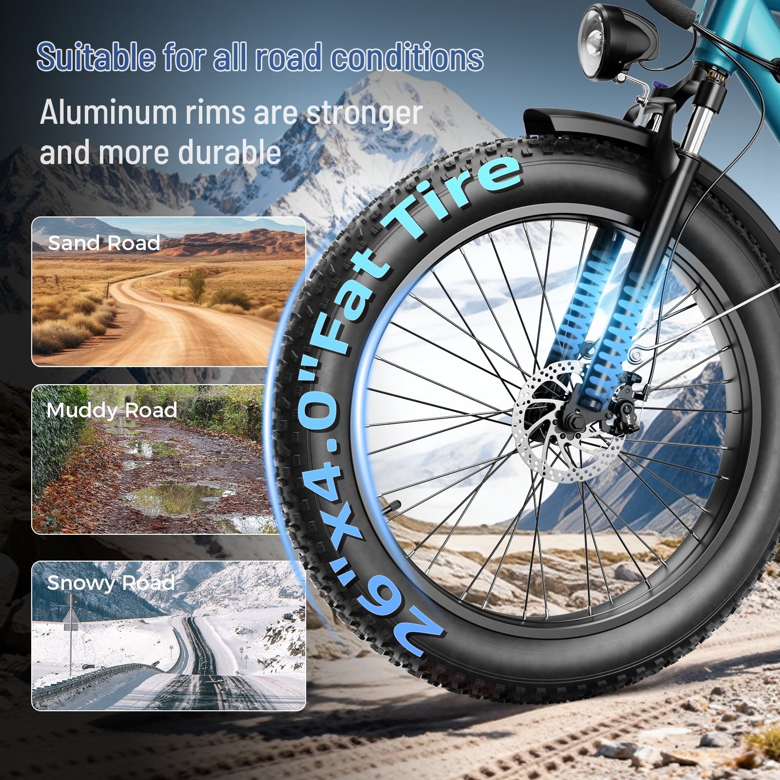 YareYi Electric Bike for Adults 26, 2000W Peak E-Mountain Bicycle, 28MPH Fat Tire Ebike, 48V 15Ah Removable Battery, 7 Speed and Front Suspension with Rear Rack UL2849