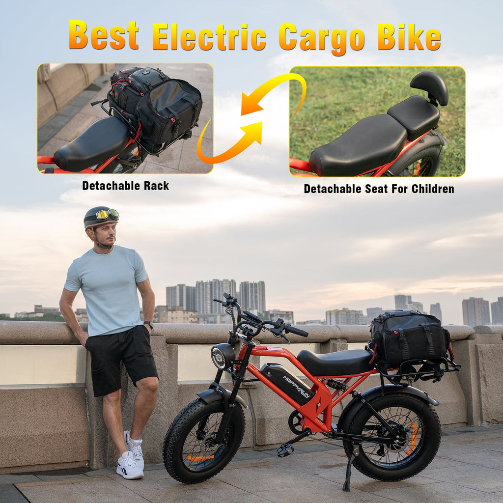 1500W Electric Bike, 20 Fat Tire E-Mountain Bikes, 48V 18Ah 32MPH Ebike for Adults Full Suspension UL2849, All-Terrain E-Bike, Orange