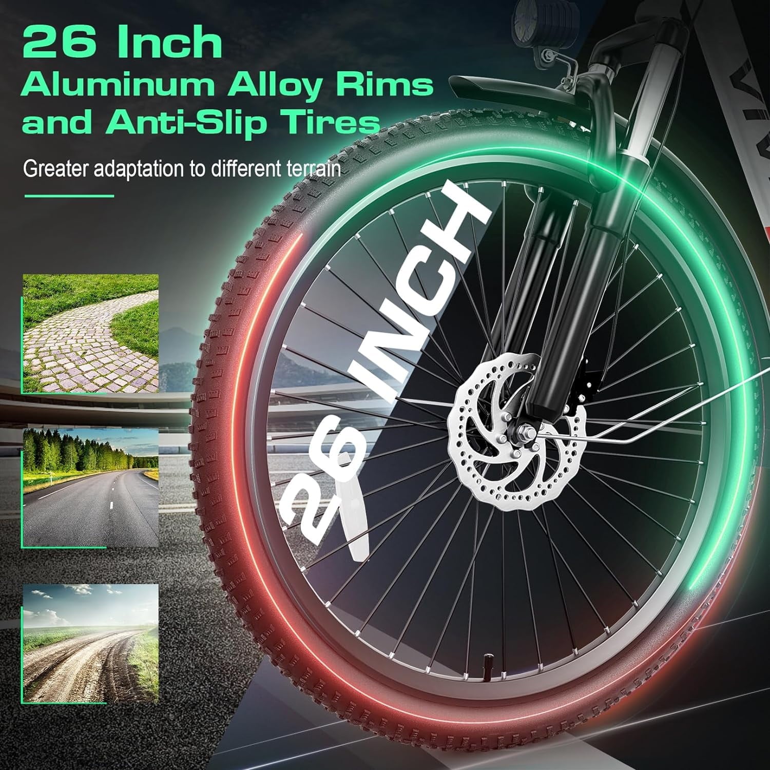 Vivi 26'' Electric Bike for Adults 500W Electric Bike with 48V Removable Battery, Electric Commuter Cruiser Bike 19.8MPH City Electric Bike with Cruise Control, UL2849 Certified