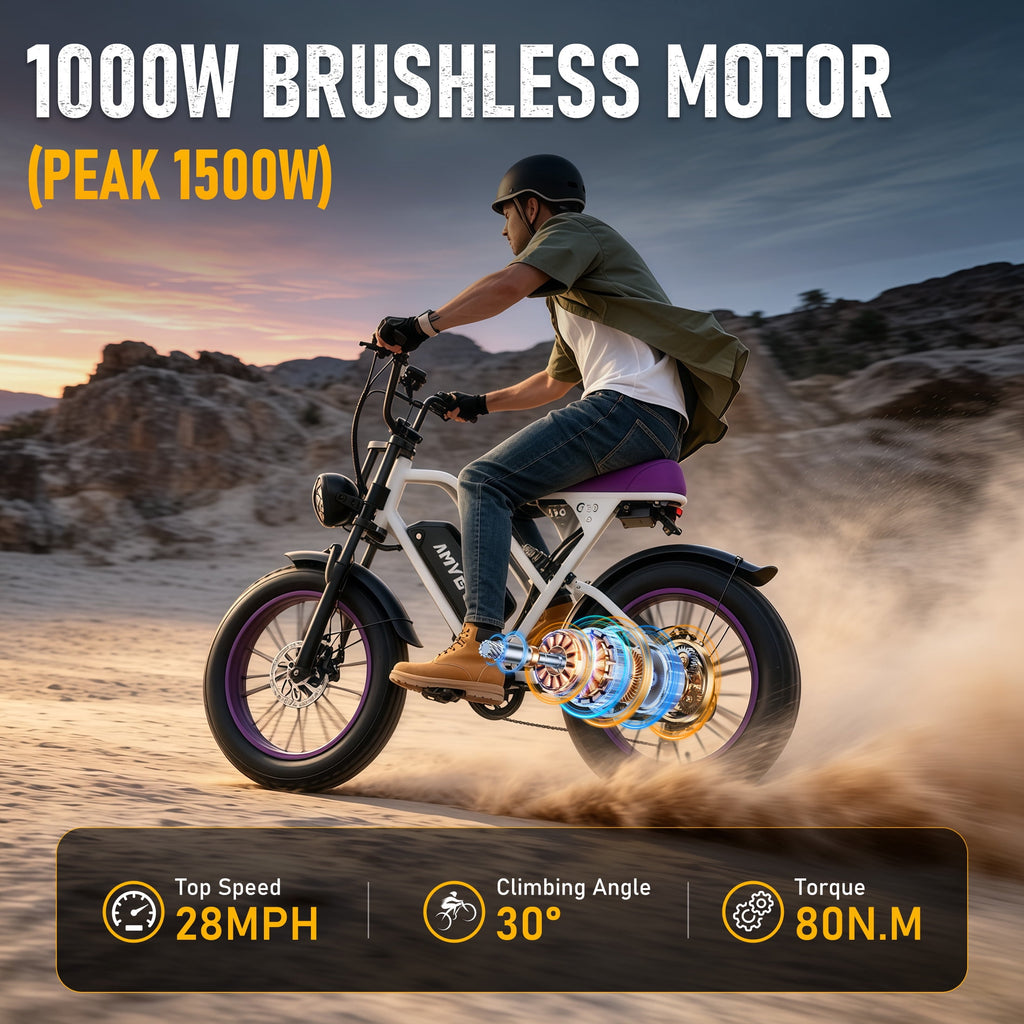 AMYET G60 Electric Bike for Adults, 1000W Peak 1500W, 48V 20Ah, 20x4 Fat Tire E Mountain Bike, UL2849
