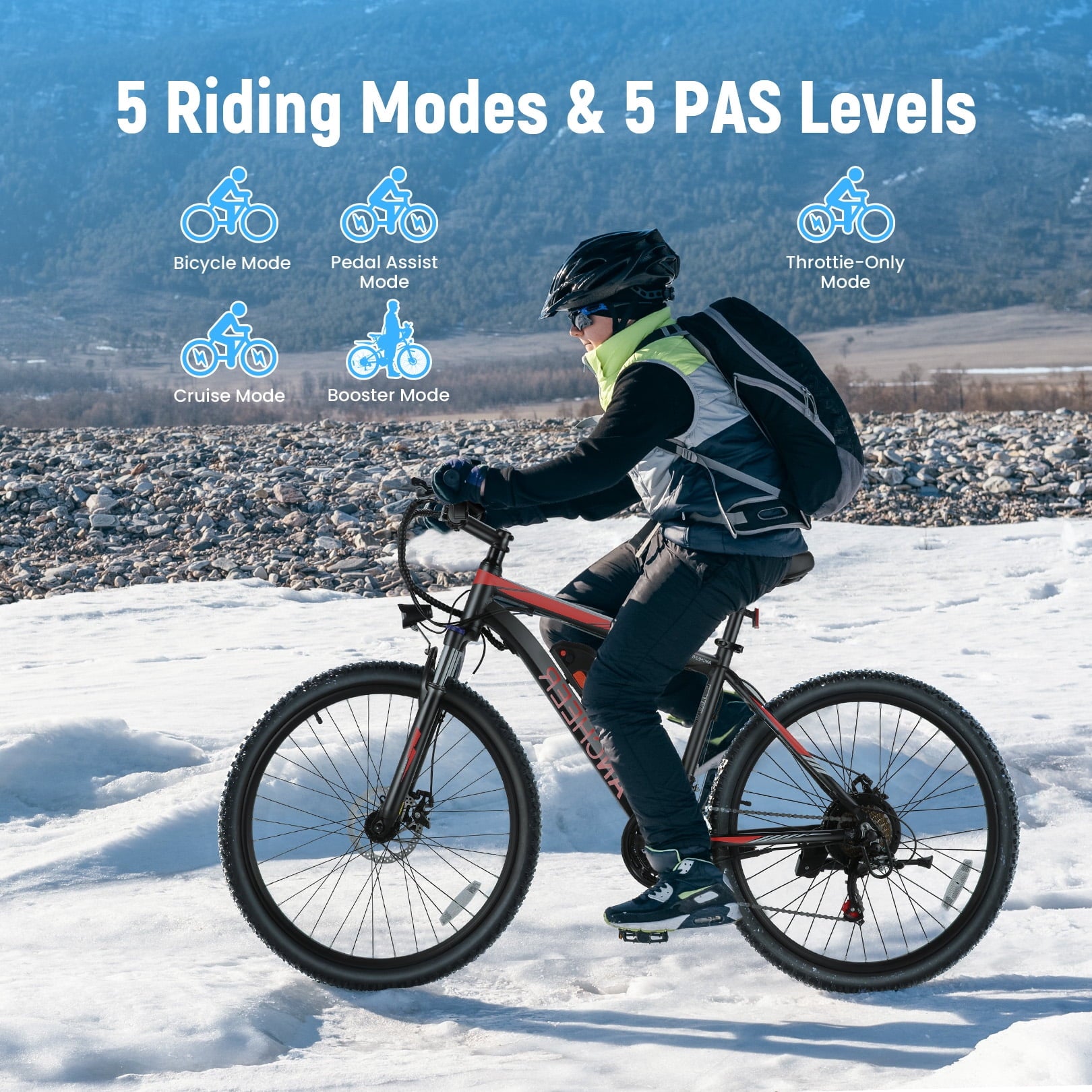ANCHEER Electric Bike ,26 Electric Bike for Adults Electric Bicycles, 500W Electric Mountain Bike, 48V Commuter Ebike 48V Battery Ebike UL 2849, Lockable Suspension Fork, Shimano 21 Speed