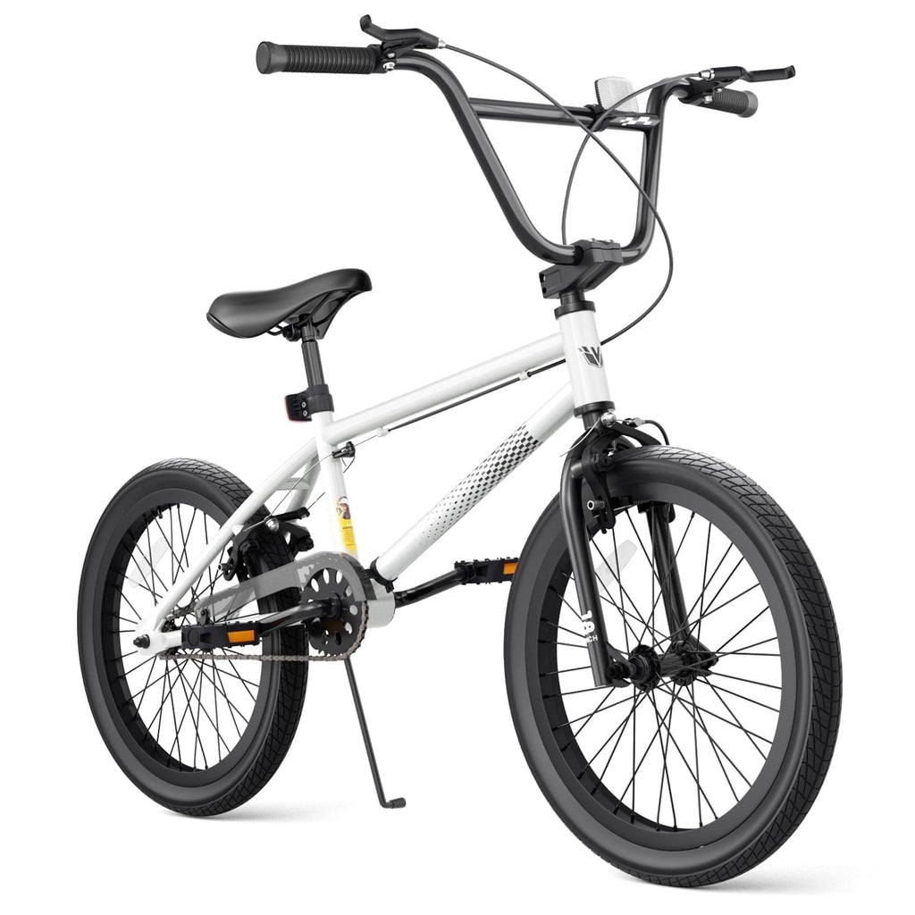 Korimefa Freestyle BMX Bikes, 18 inch Kids Bicycles for 7-12 Years Old Boys Child Tween Teen, with Aluminum Alloy U-Brake, Rear R-Brake, Hand Brake Levers & Front Rear Pedals, White