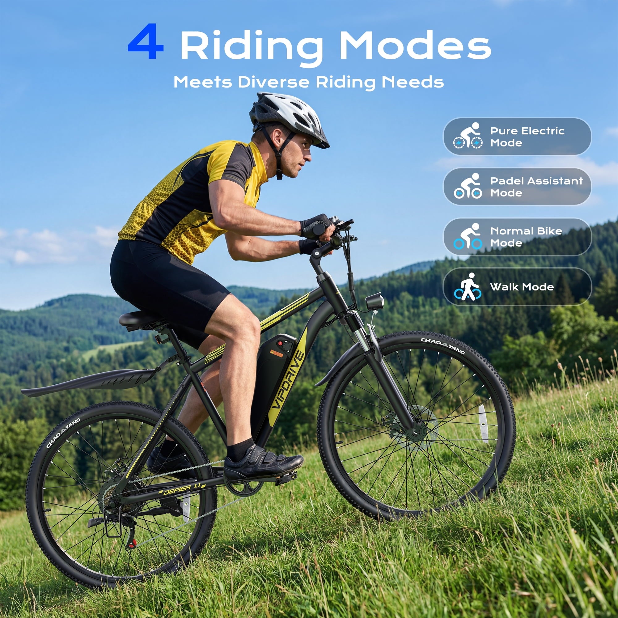 VIPDRIVE Electric Bike for Adults, 26'' 750W Peak Ebike, 48V 7.8AH Removable Battery，Up to 40 Miles 20MPH Electric Mountain Bike，Front Fork Suspension，UL2849