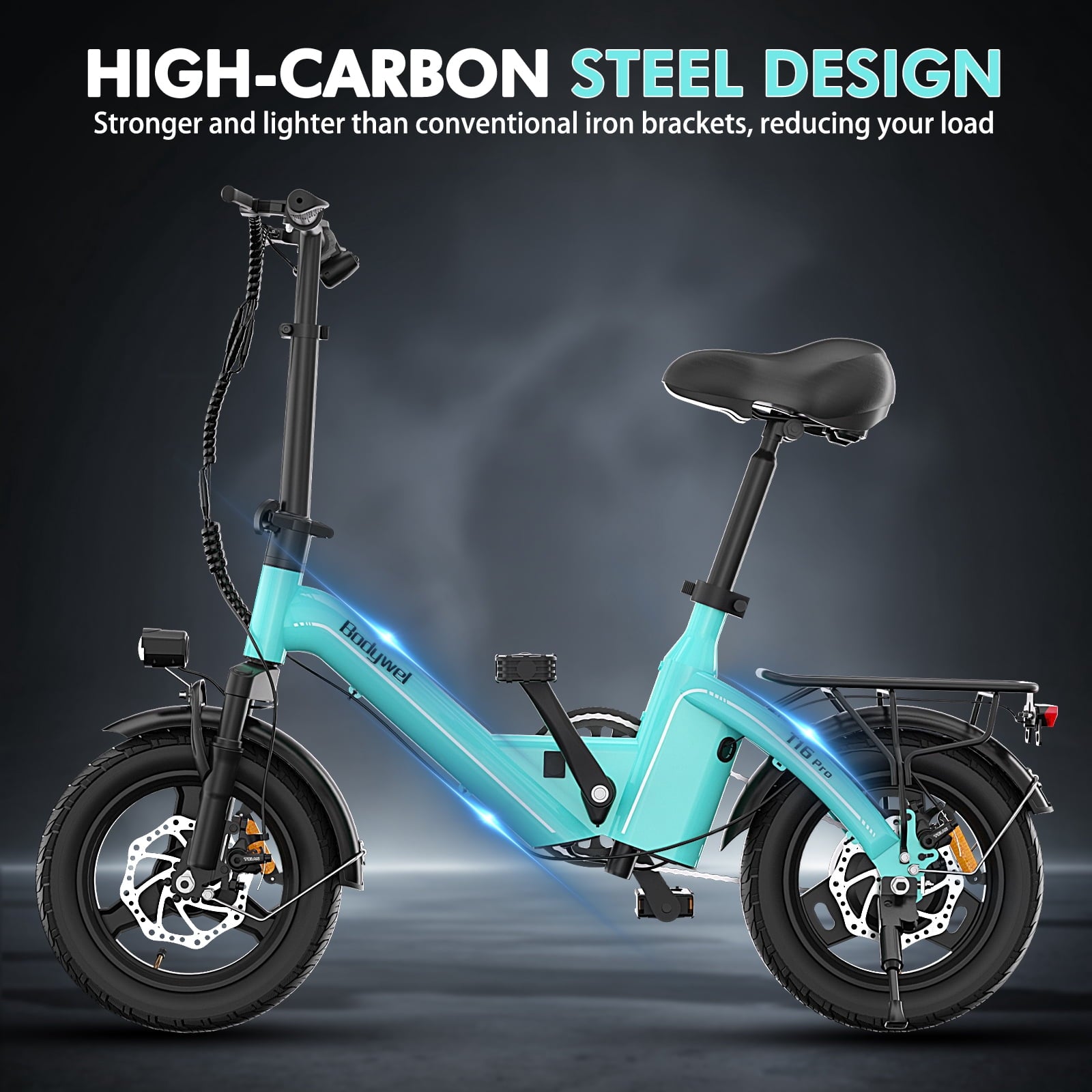 Bodywel Foldable Electric Bike for Adults and Teens, 14 Electric Bicycle with Peak 500W Motor, 36V 10Ah Battery, Commuting Mini Ebike, E Bike, UL2849