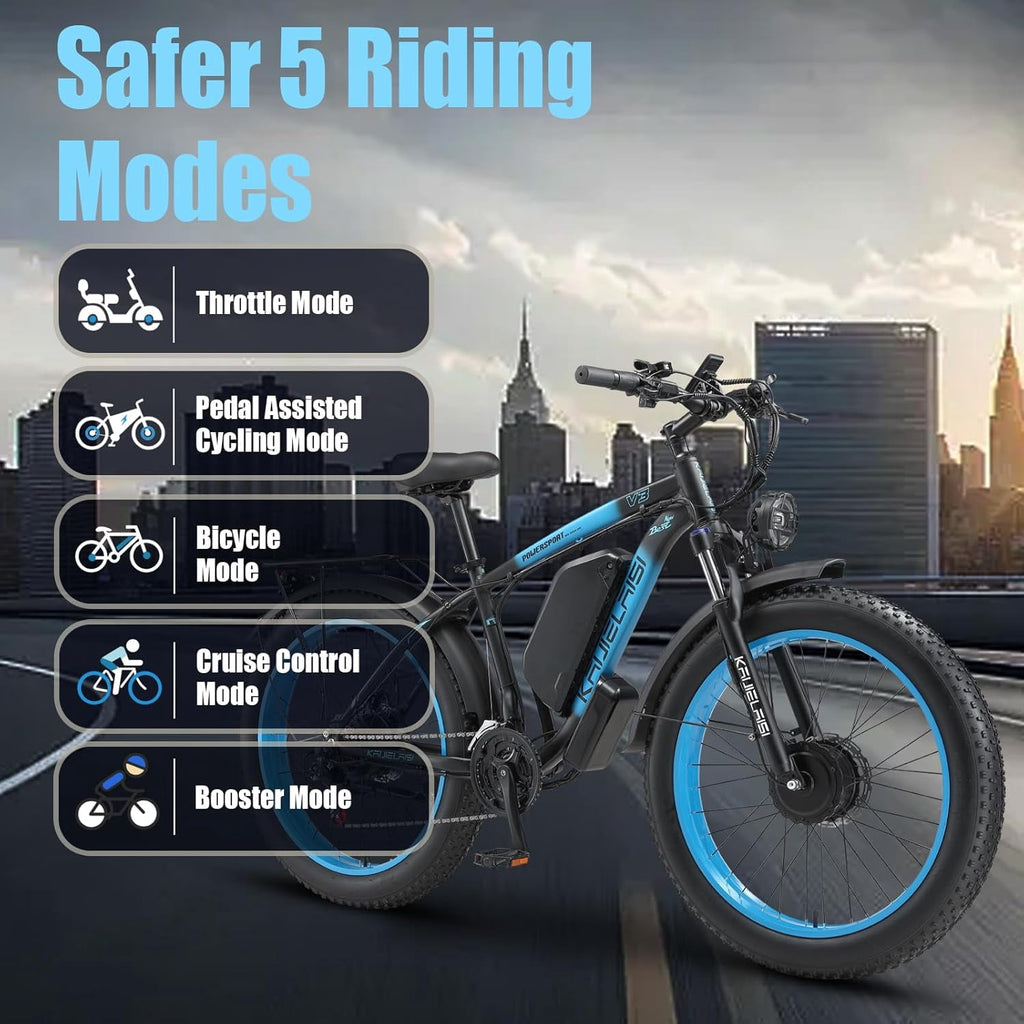 KETELES Adults Dual Motor Electric Bike, Peak 4000W 26 Inch Fat Tire Electric Mountain Bike, 48V 22.4AH Removable Battery, Dual Hydraulic Brakes 21-Speed Ebike
