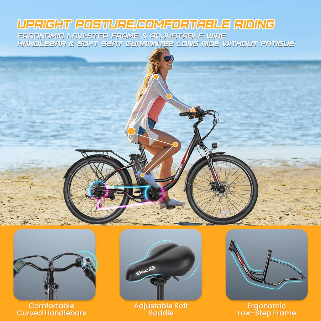 Gocio 26 Electric Bike for Adults, 750W Peak Motor Commuter E-Bike, 48V 7.8Ah Battery, 7-Speed, UL2849